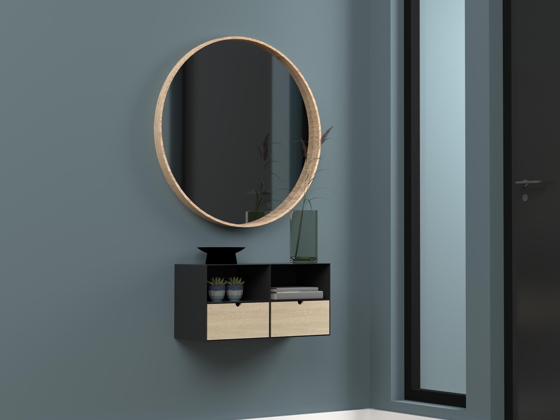 Nočna omarica Norsica 375 (Črna + Svetel les)