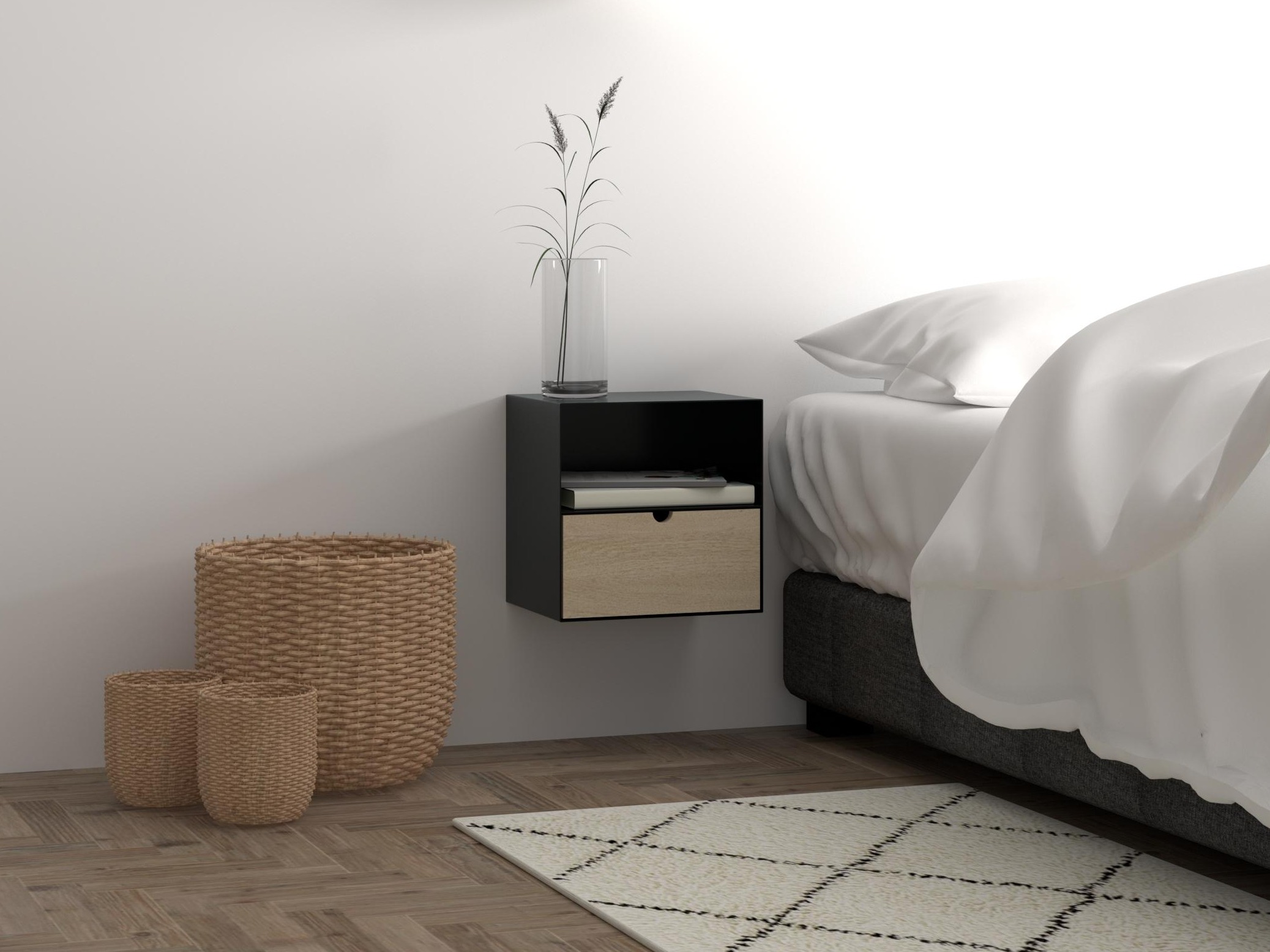 Nočna omarica Norsica 375 (Črna + Svetel les)