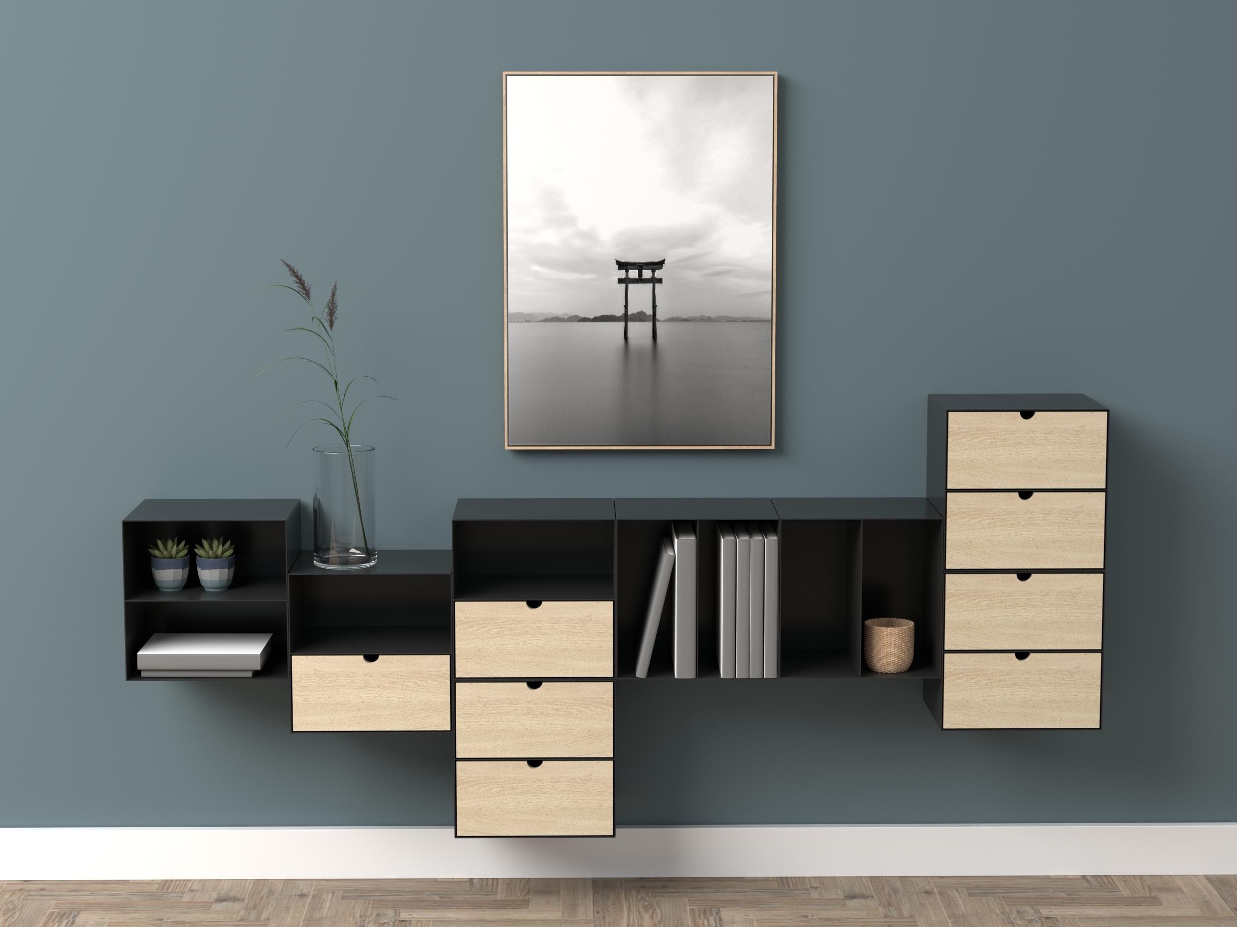 Nočna omarica Norsica 375 (Črna + Svetel les)