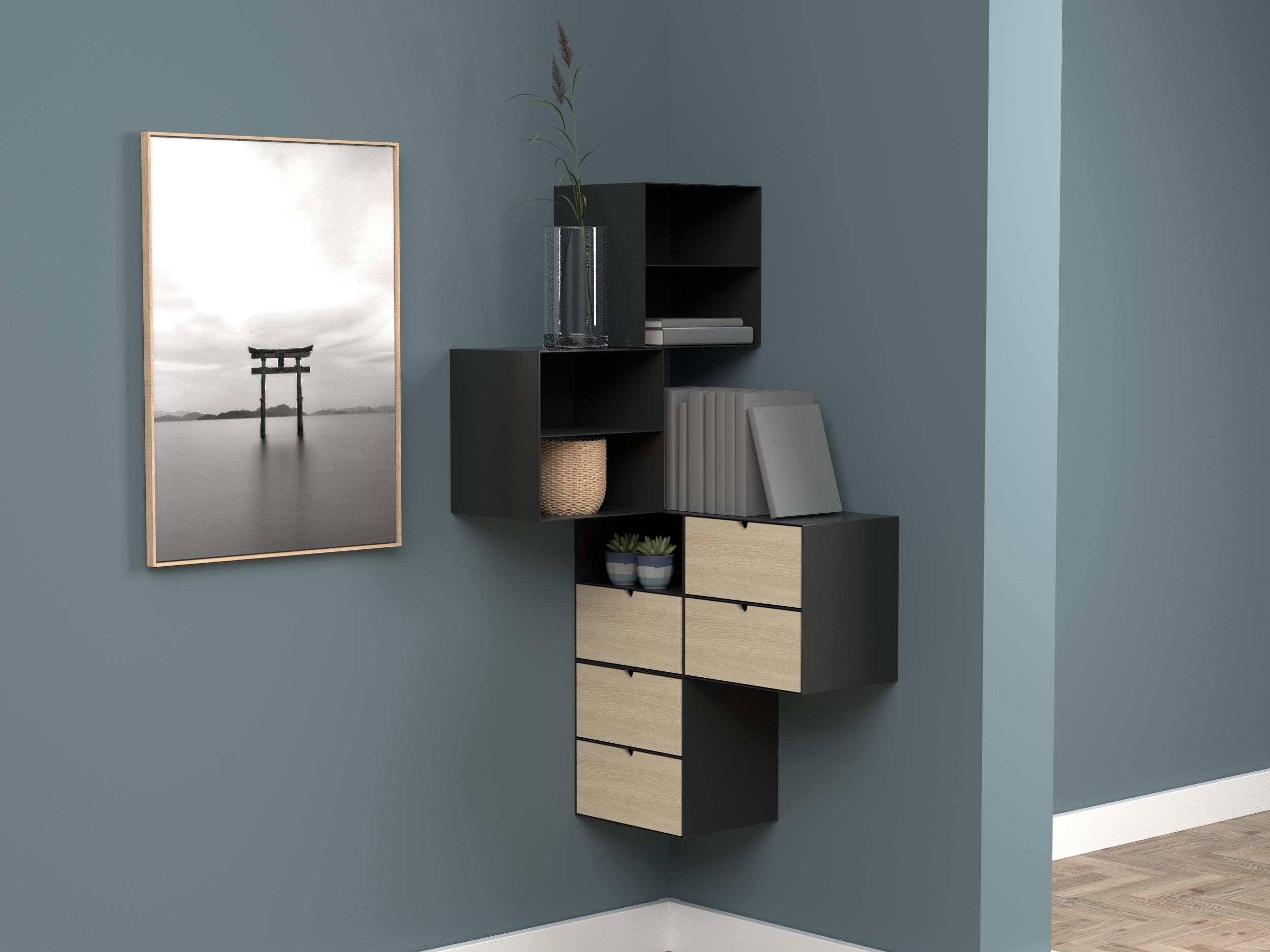 Nočna omarica Norsica 375 (Črna + Svetel les)