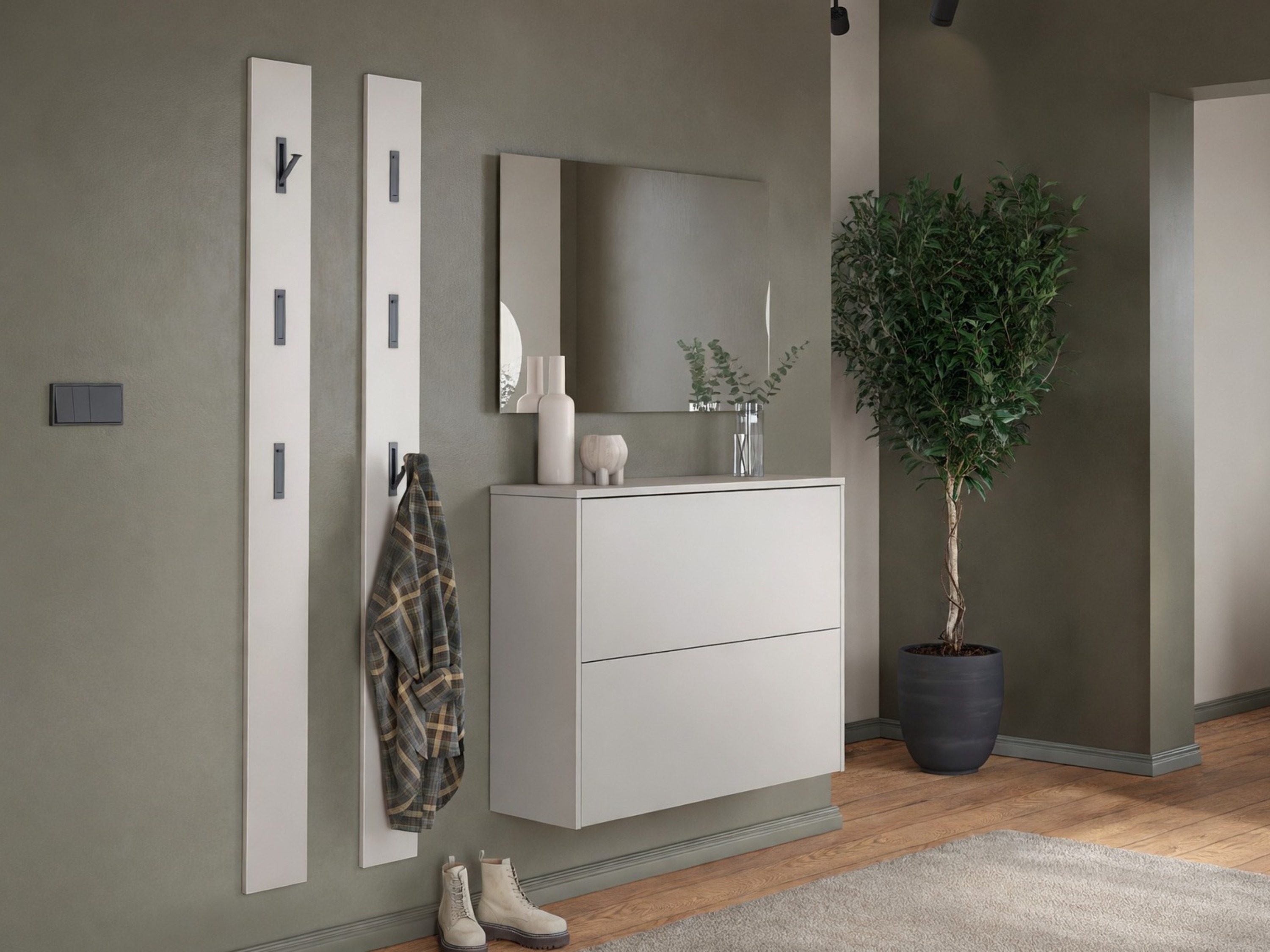 Komplet za predsobo Levfena 103 (Kašmir + Navarra hrast + Bela)