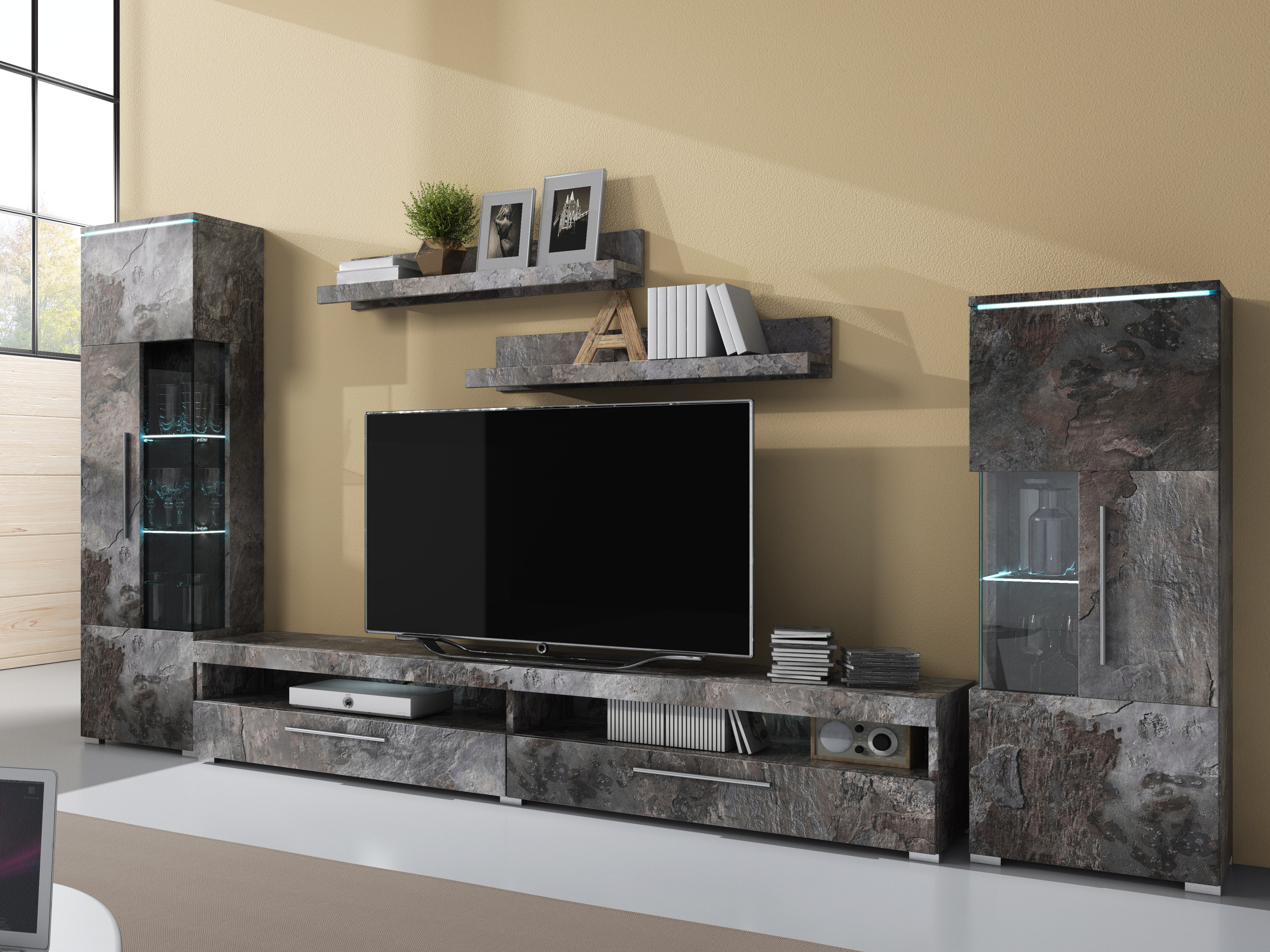 Komplet stenskih polic Torvire 105 (Temen beton)