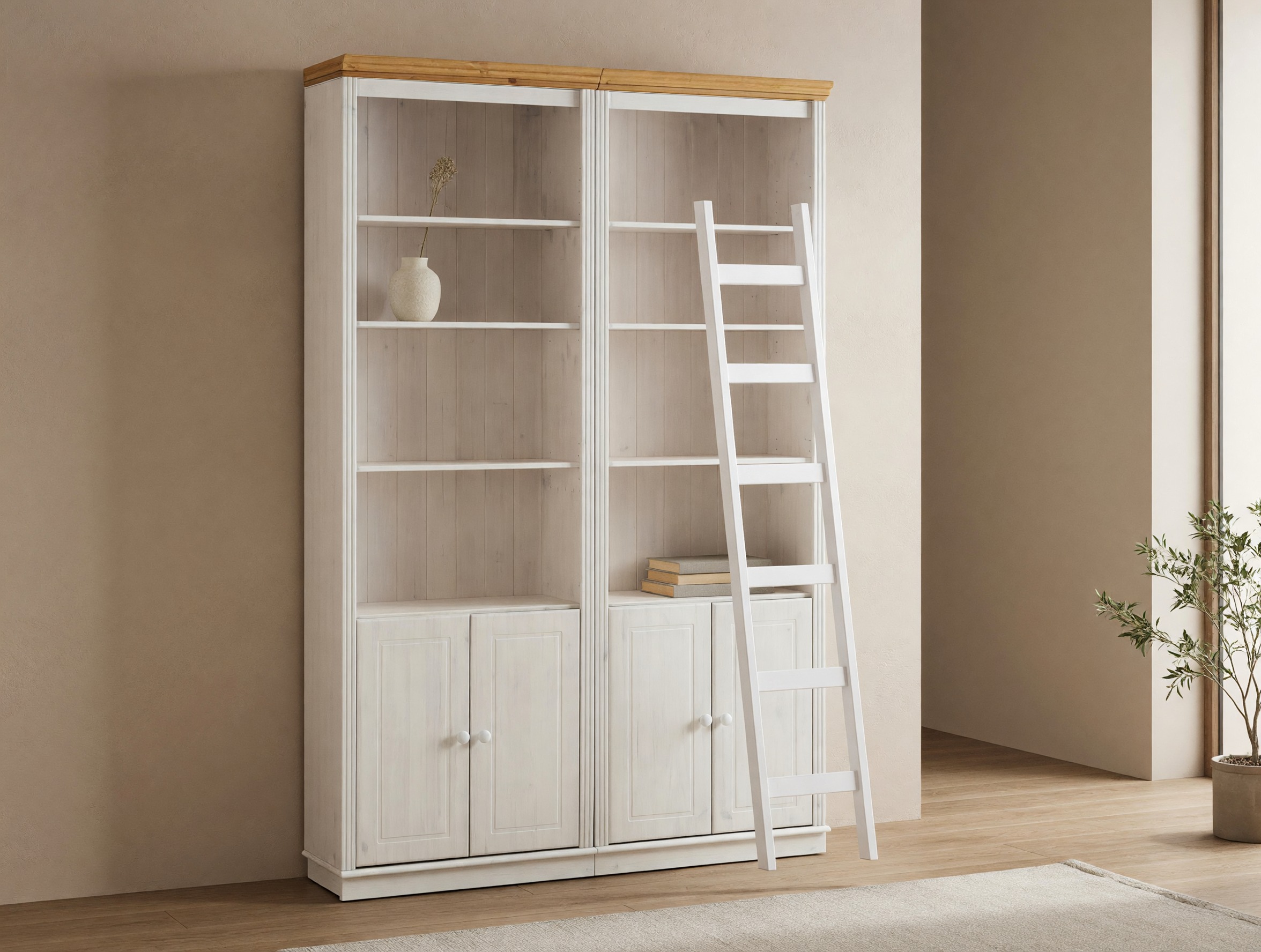 Komplet polic Saltoro 118 (Bela + Medeni hrast)