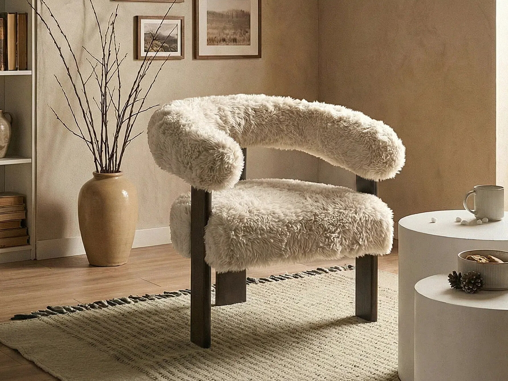 Fotelj Berwyn 3264 (Bela + Temno rjava)