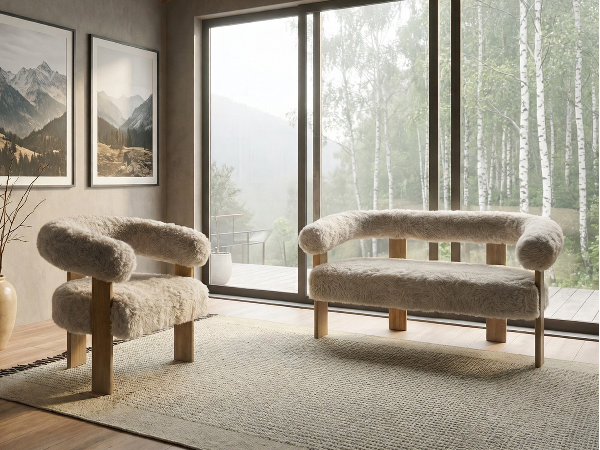 Komplet oblazinjenega pohištva Berwyn 3269 (Bela + Svetlo rjava)