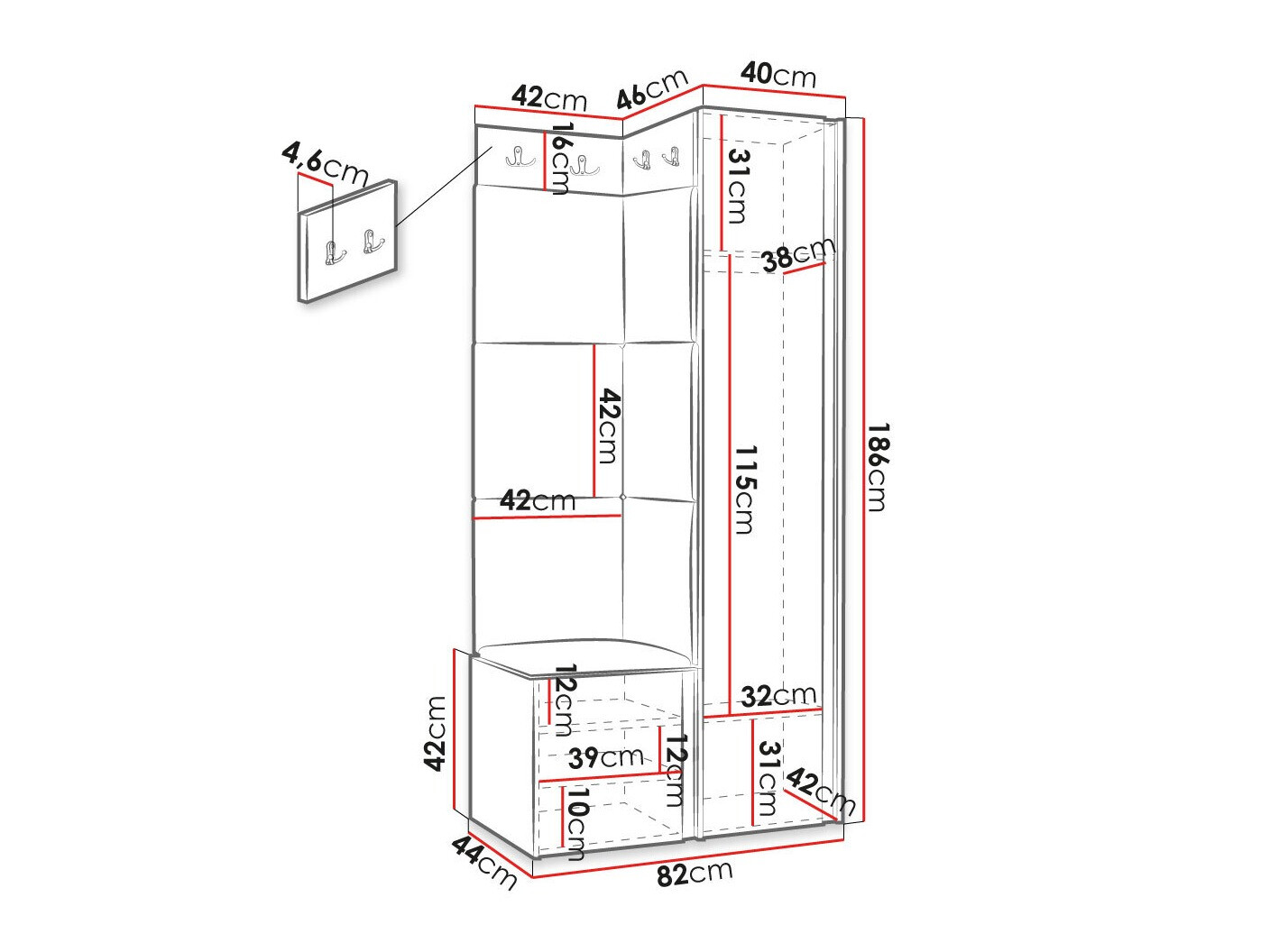 Komplet za predsobo Hartford 382 (Črna)