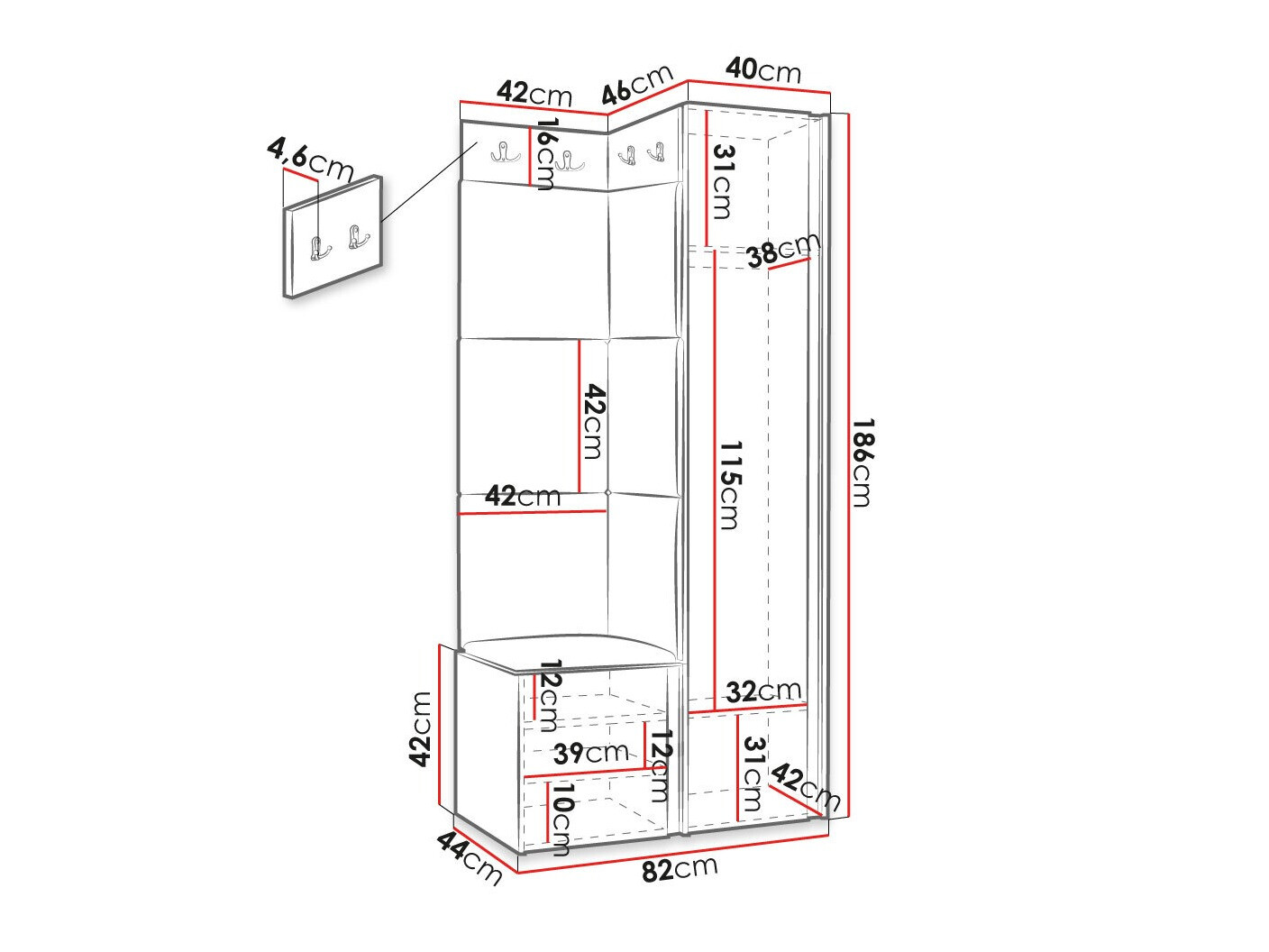 Komplet za predsobo Hartford 382 (Črna)