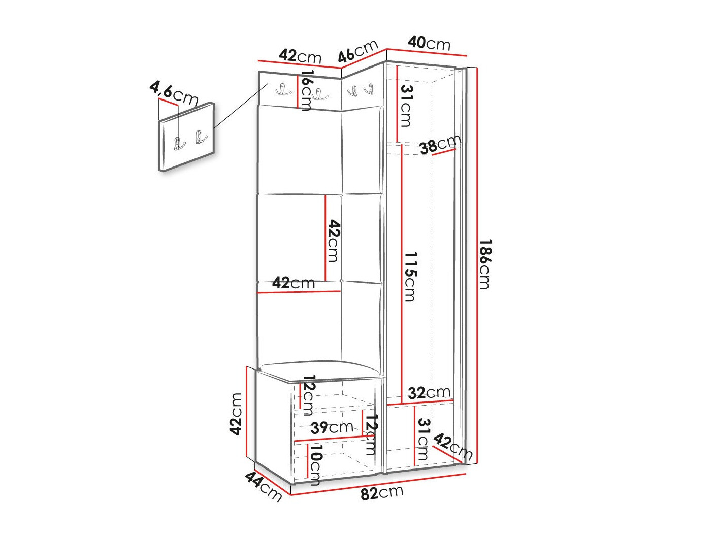 Komplet za predsobo Hartford 382 (Črna)