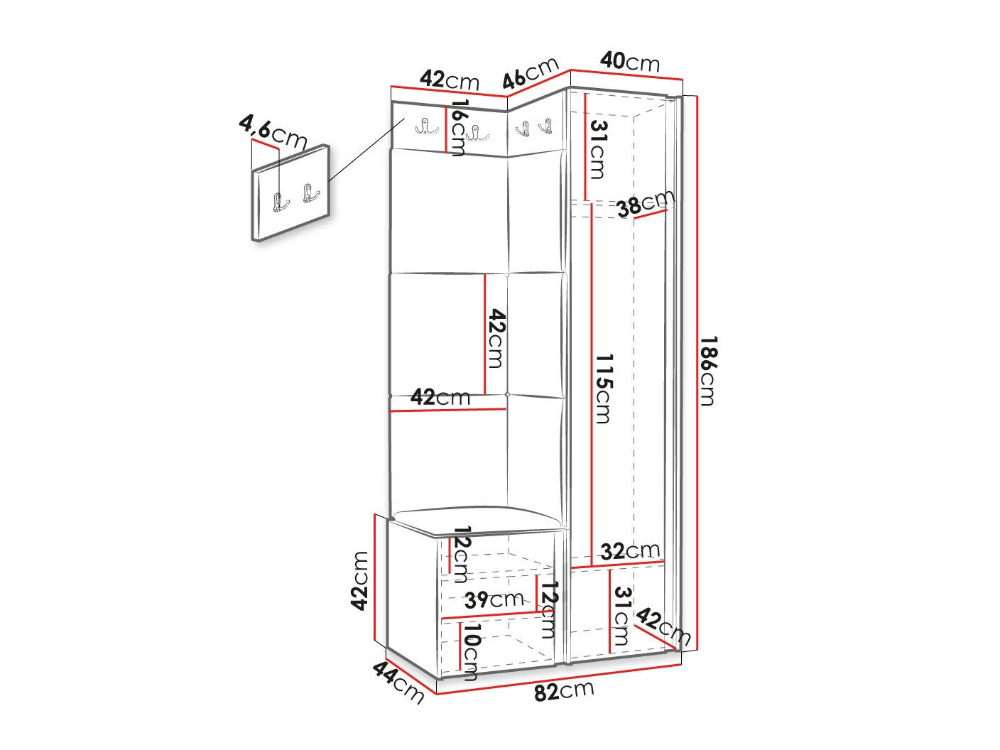Komplet za predsobo Hartford 382 (Črna)
