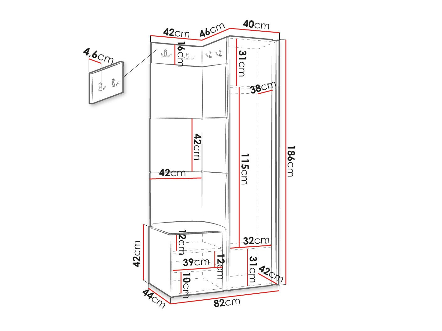 Komplet za predsobo Hartford 382 (Črna)