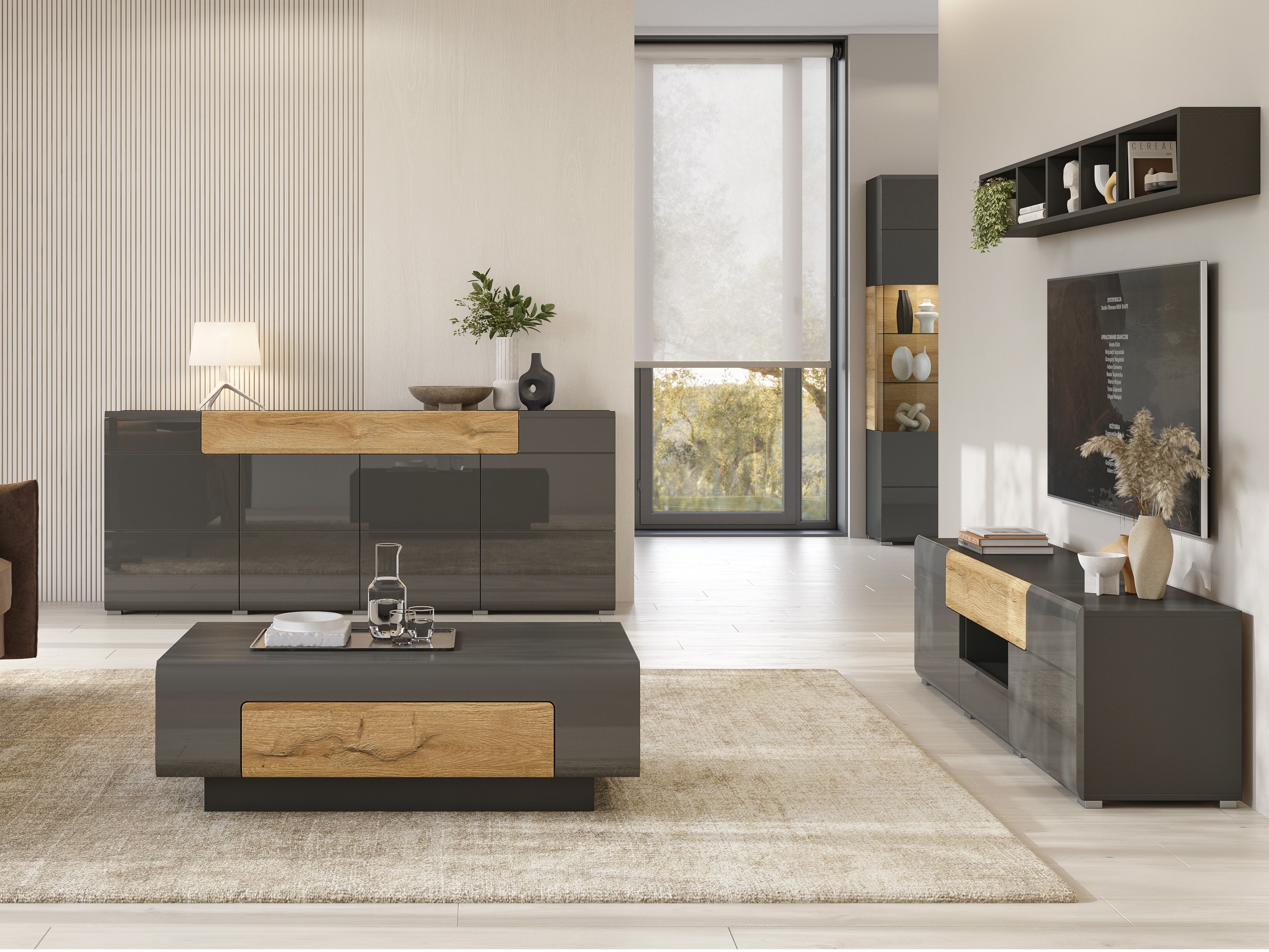 TV-omarica Torsone 101 (Antracit + Gloss antracit + Hrast Grandson)