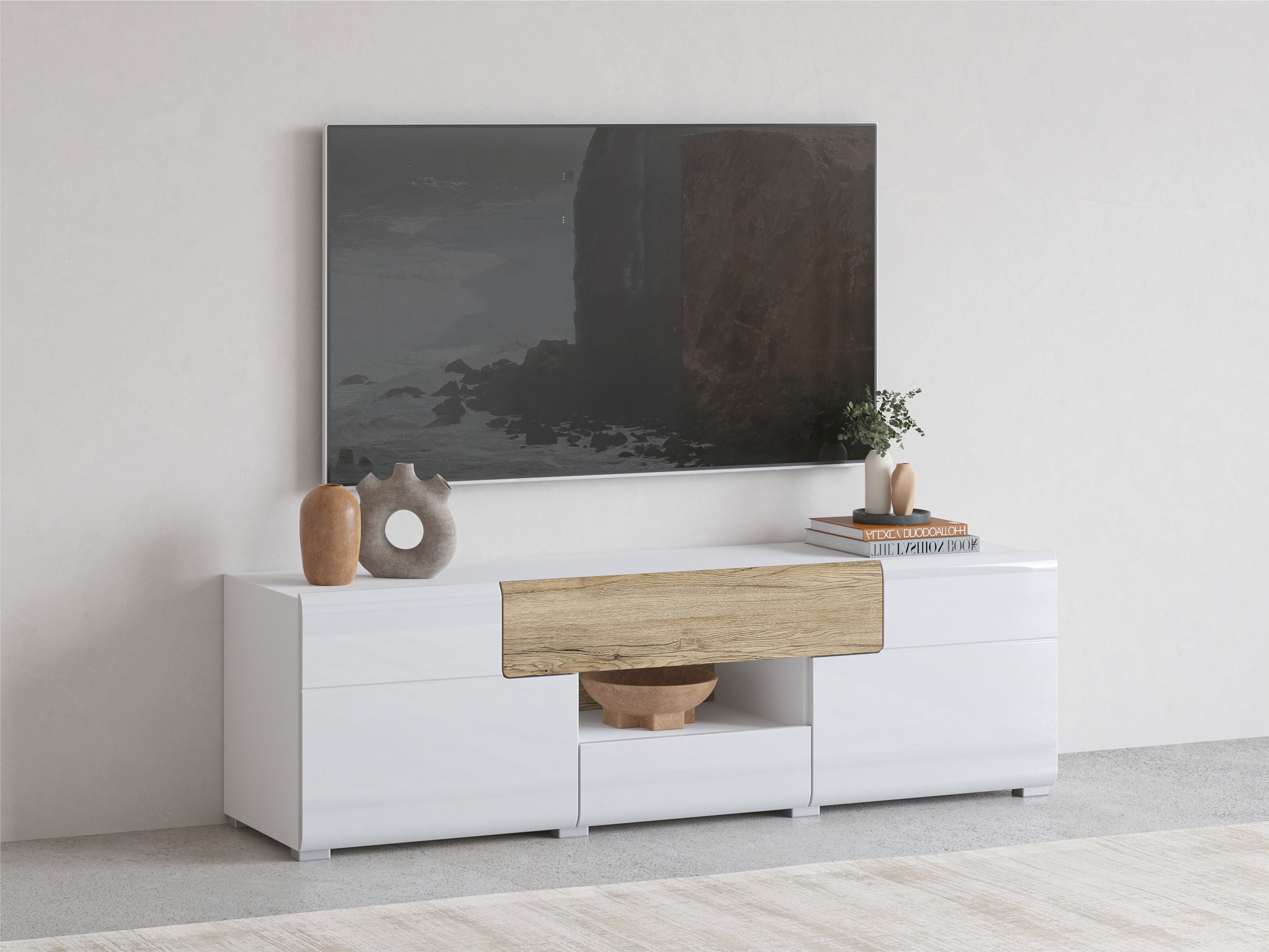 TV-omarica Torsone 101 (Bela + Sijaj bela + Hrast San Remo)