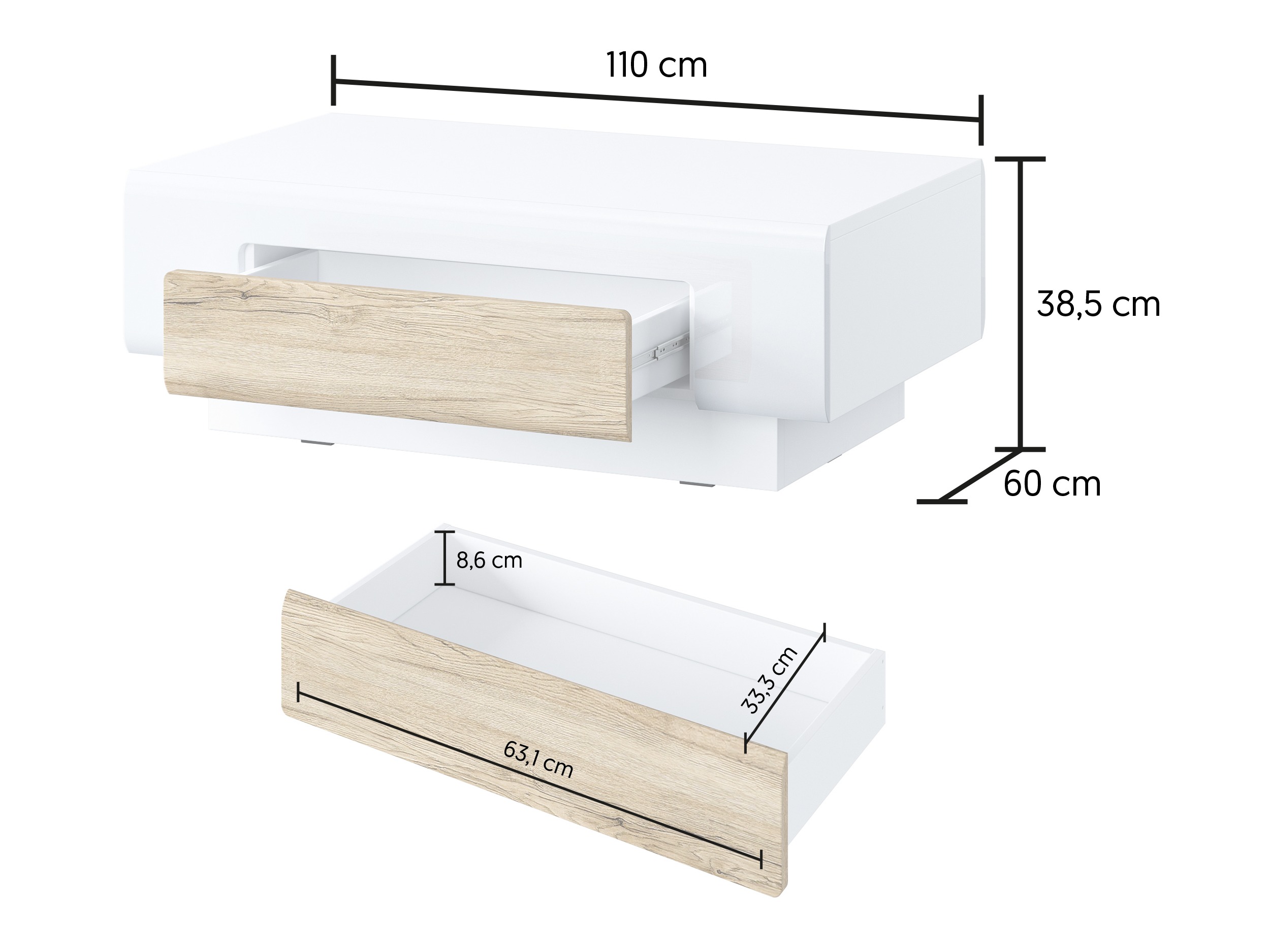 Klubska mizica Torsone 111 (Bela + Sijaj bela)