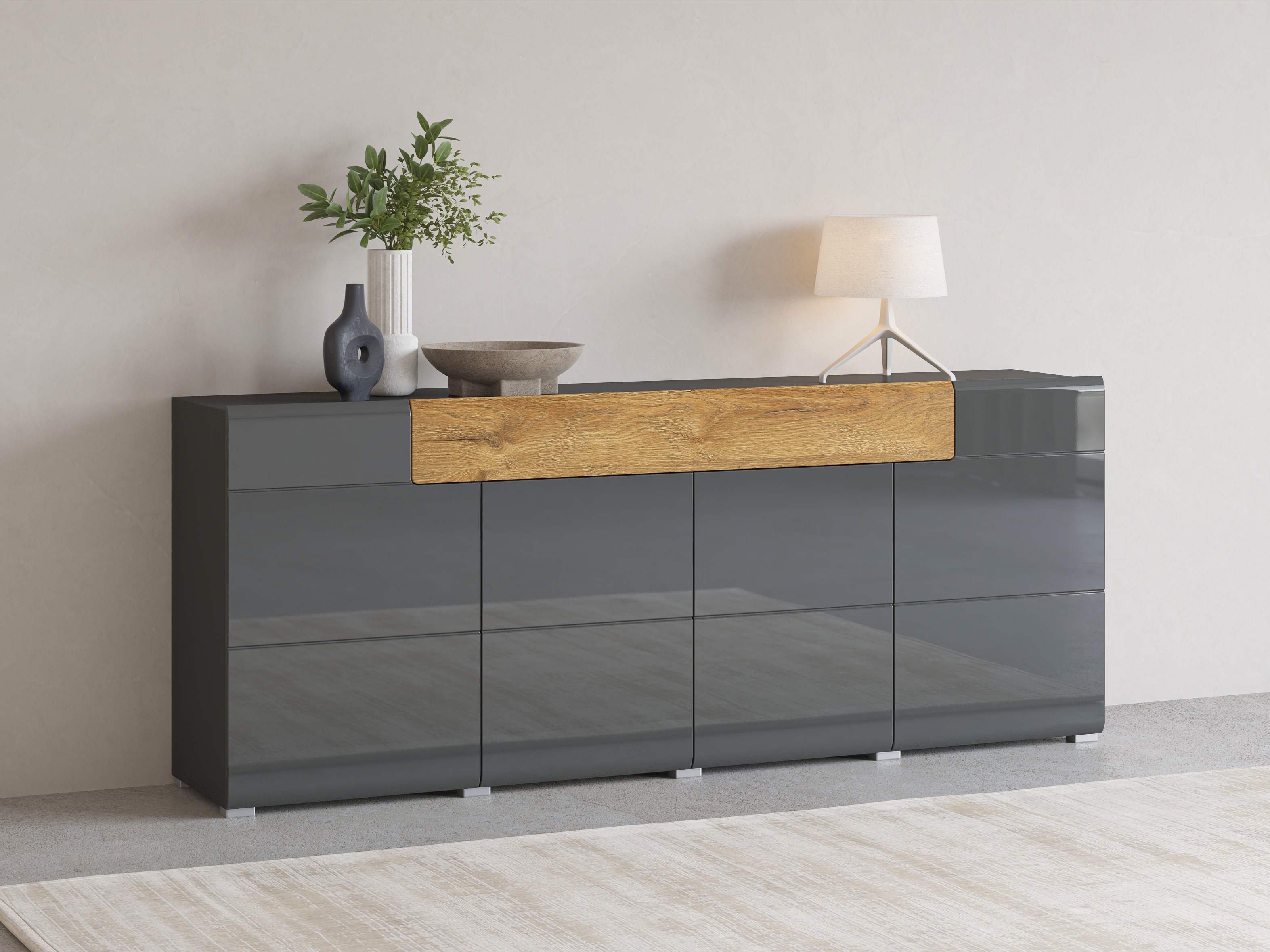 Komoda Torsone 102 (Antracit + Gloss antracit + Hrast Grandson)