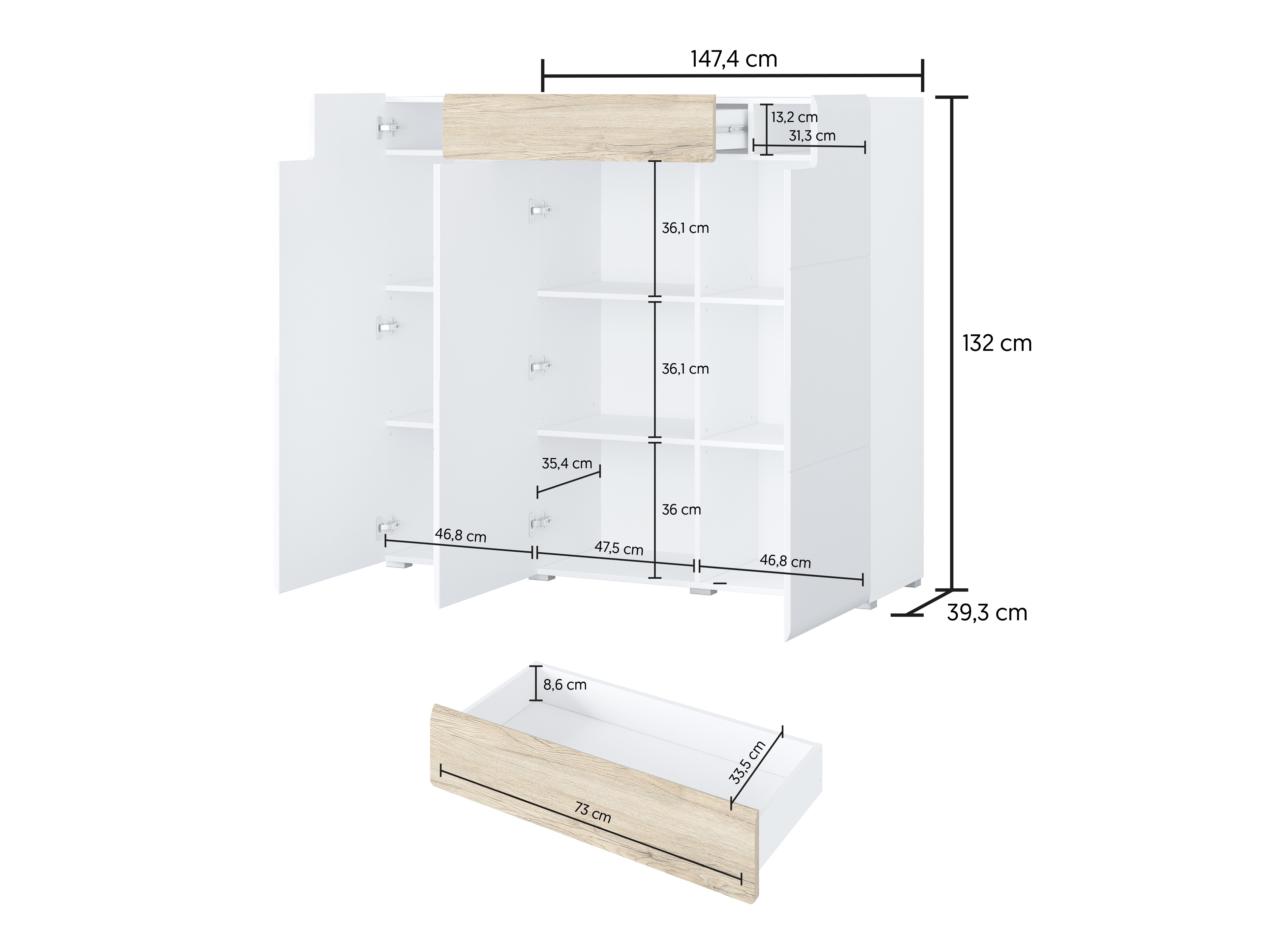 Komoda Torsone 112 (Bela + Sijaj bela)