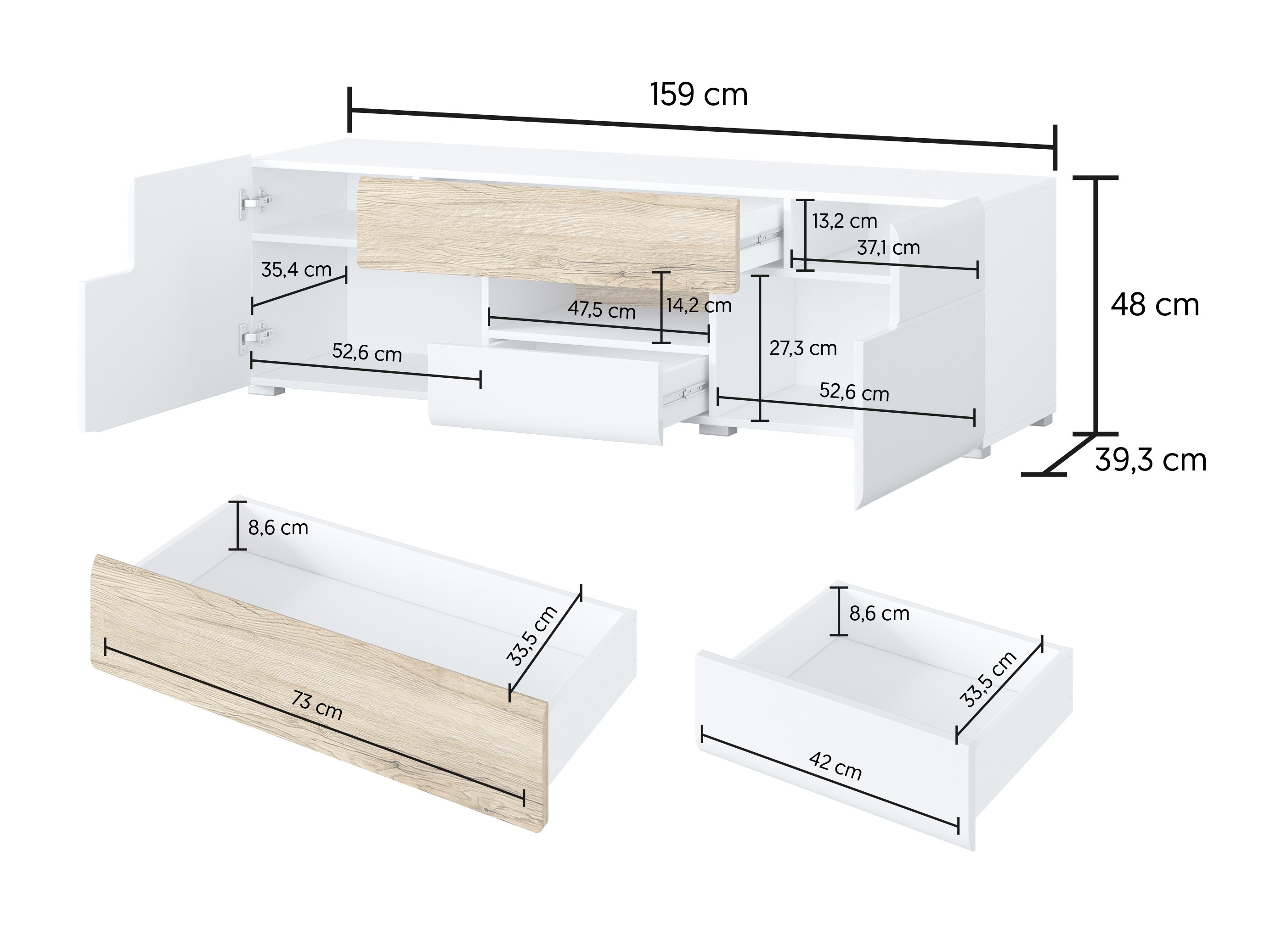 Komplet za dnevno sobo Torsone 104 (Bela + Sijaj bela + Hrast San Remo)