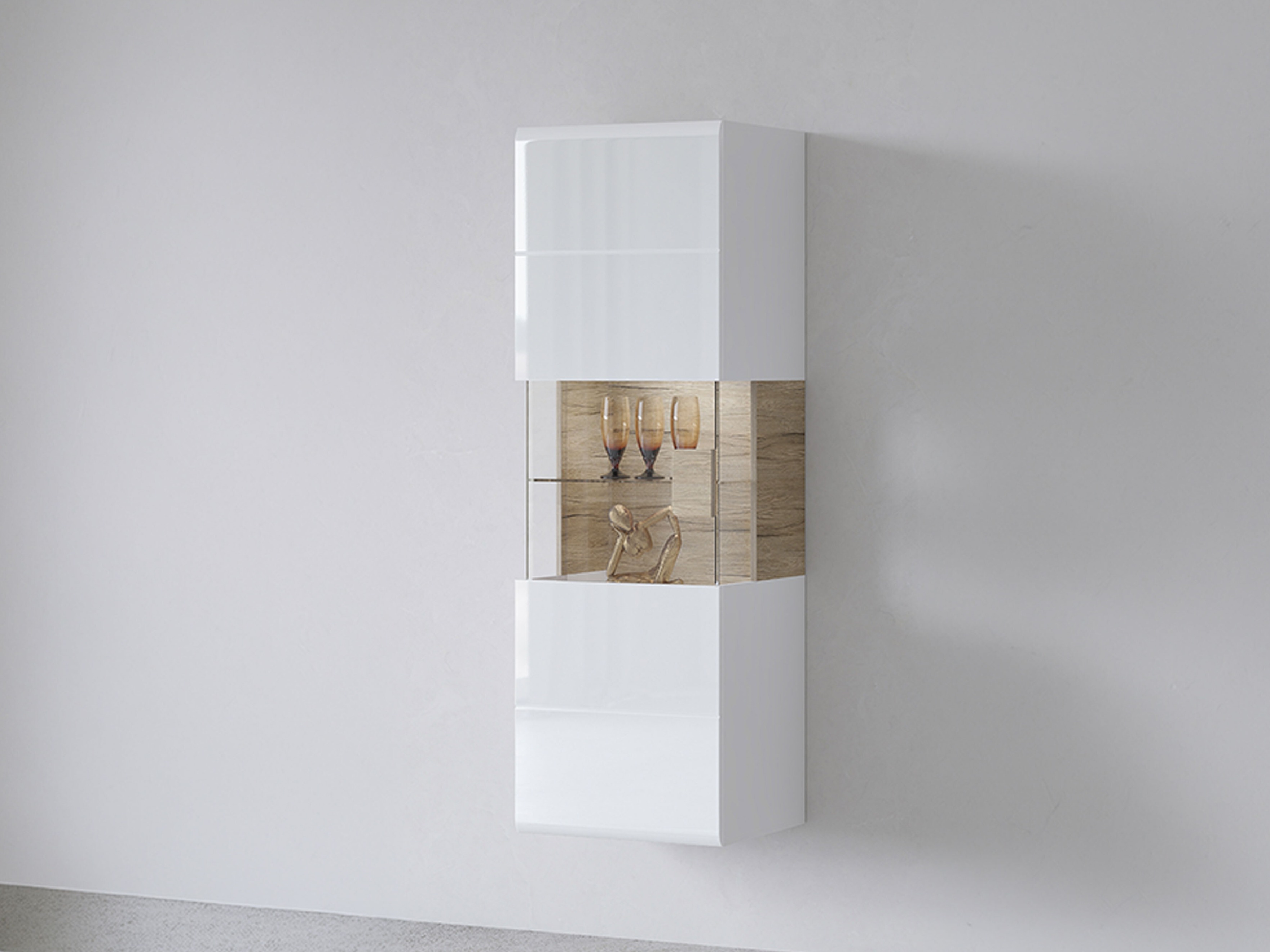Stenska polica Torsone 109 (Bela + Sijaj bela + Hrast San Remo)
