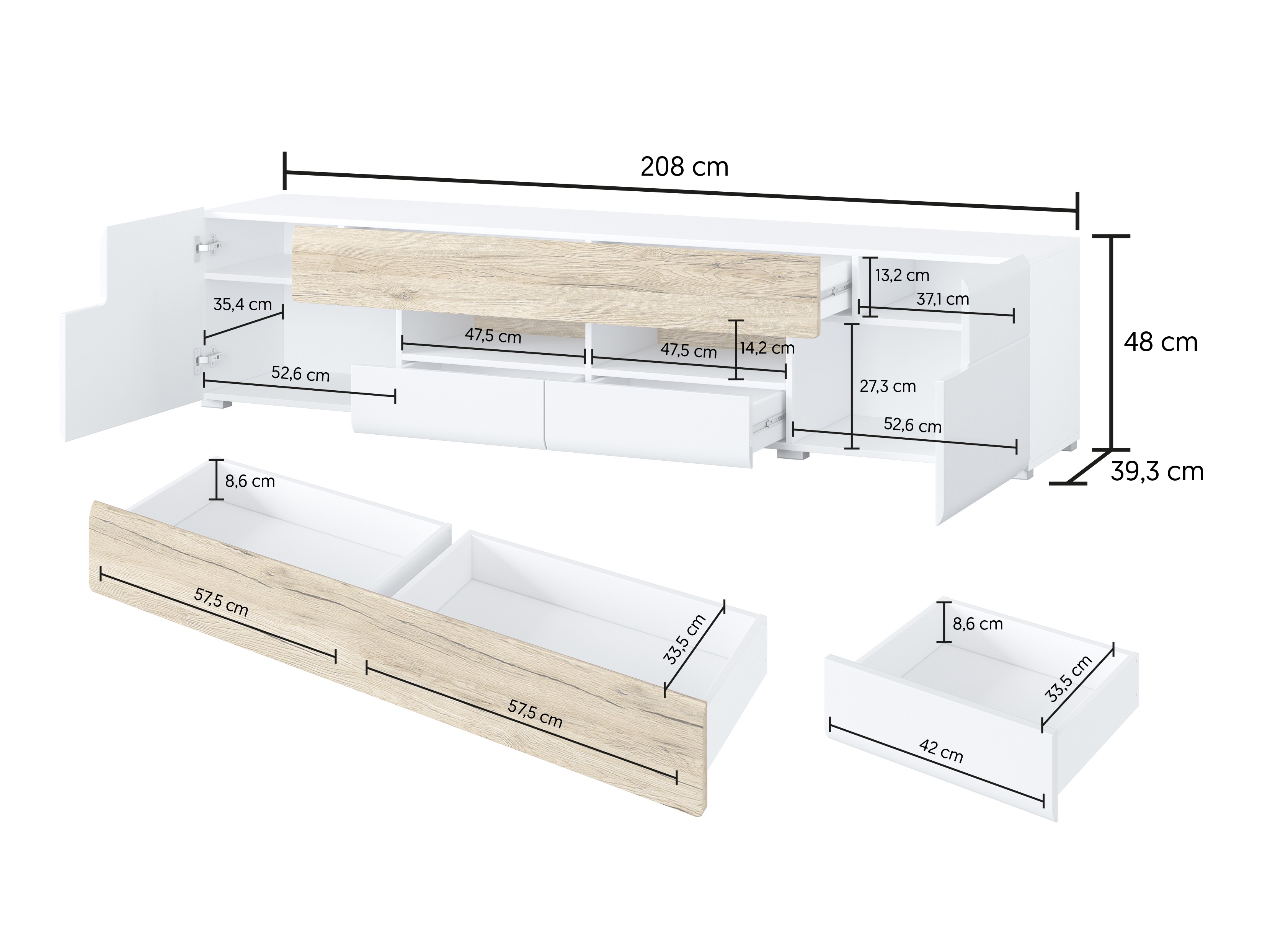 TV-omarica Torsone 113 (Bela + Sijaj bela + Hrast San Remo)