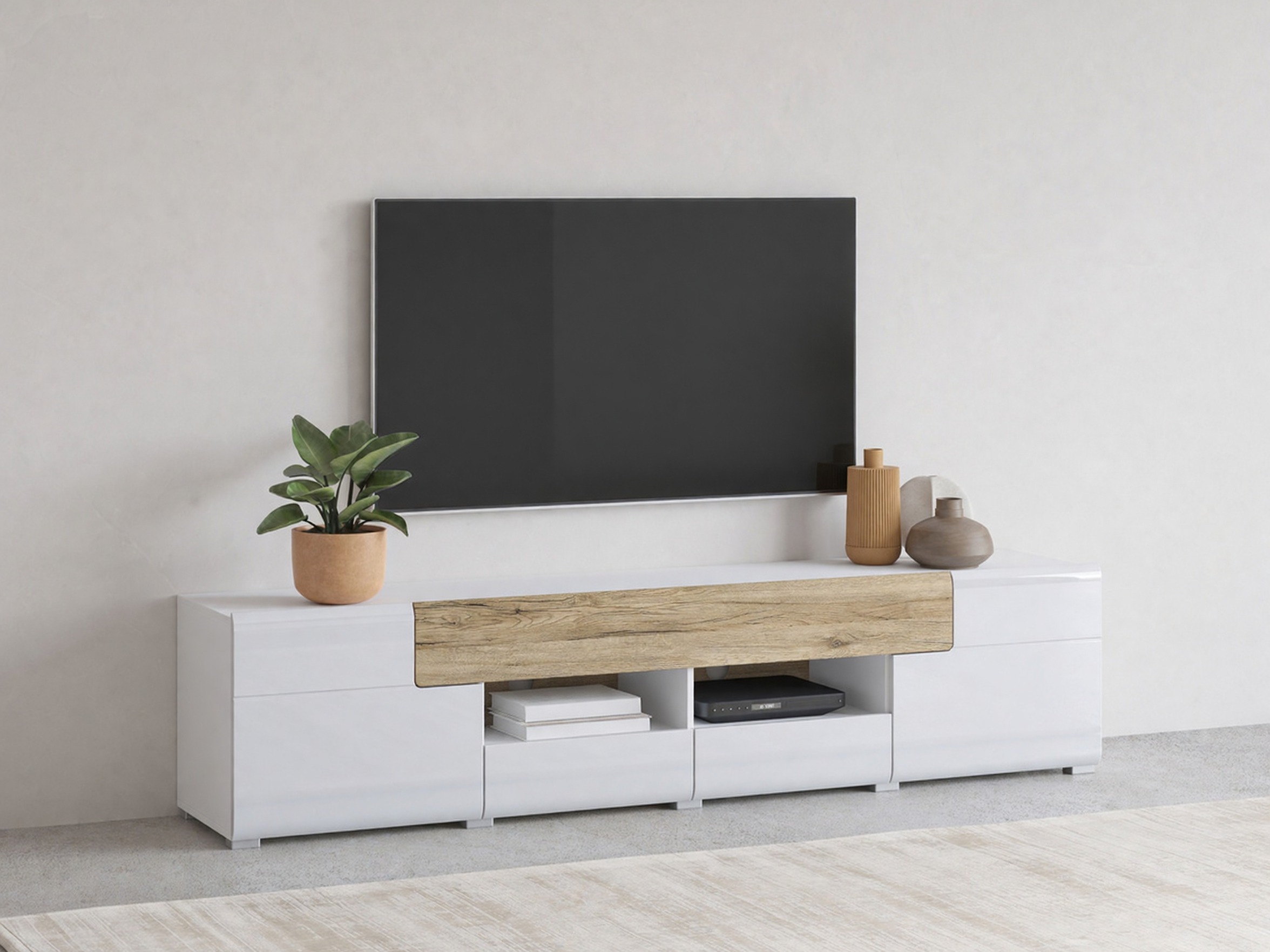 TV-omarica Torsone 113 (Bela + Sijaj bela + Hrast San Remo)