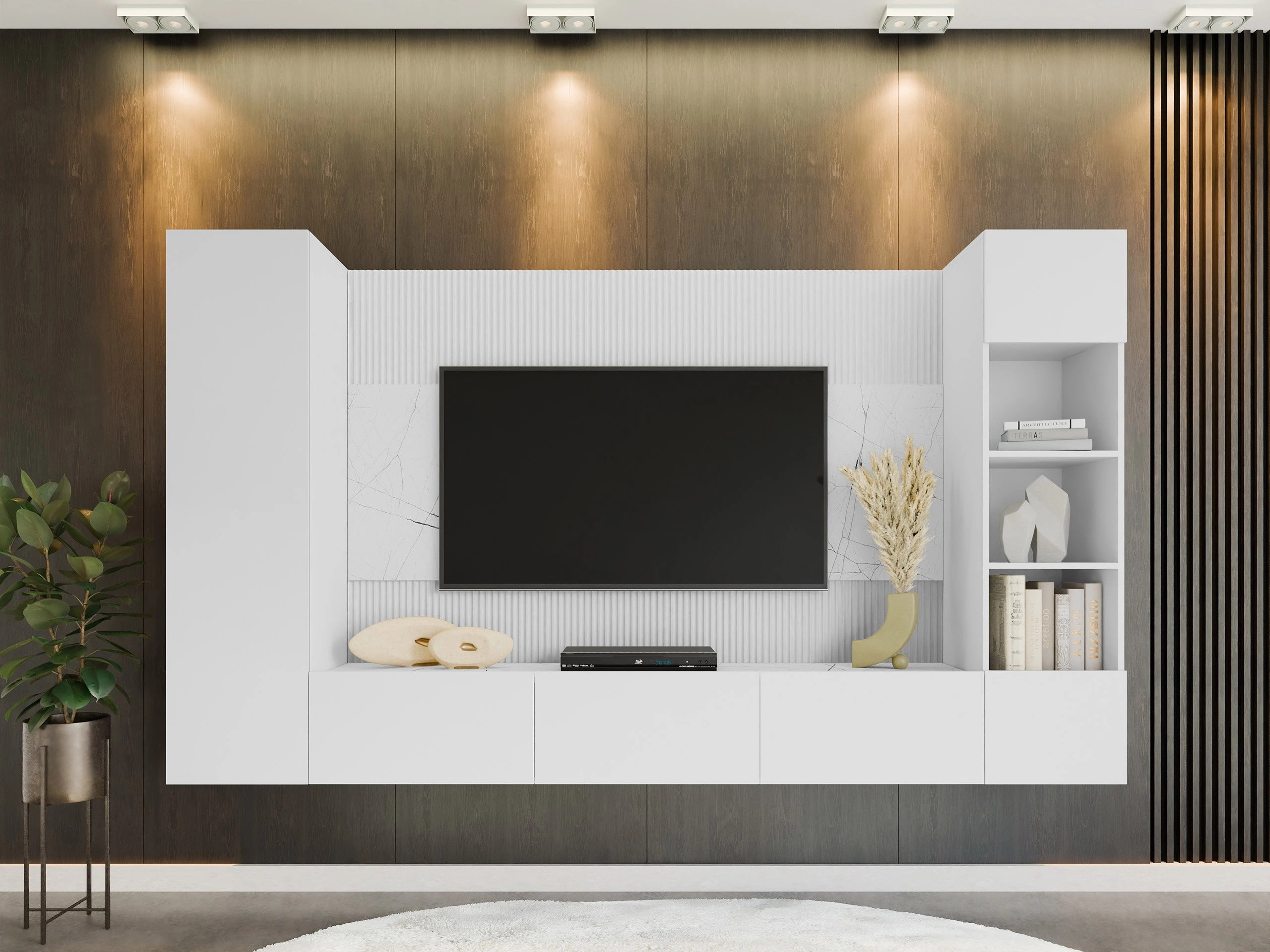 Komplet za dnevno sobo Comfivo Salix IV (Bela + Beli marmor)