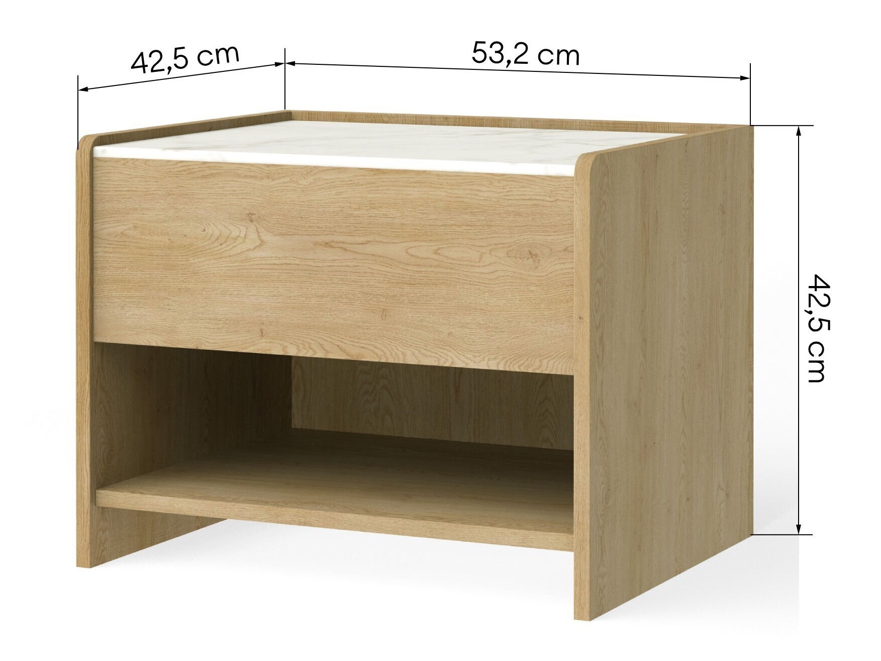 Nočna omarica Burleson 732 (Torro hrast + Beli marmor)