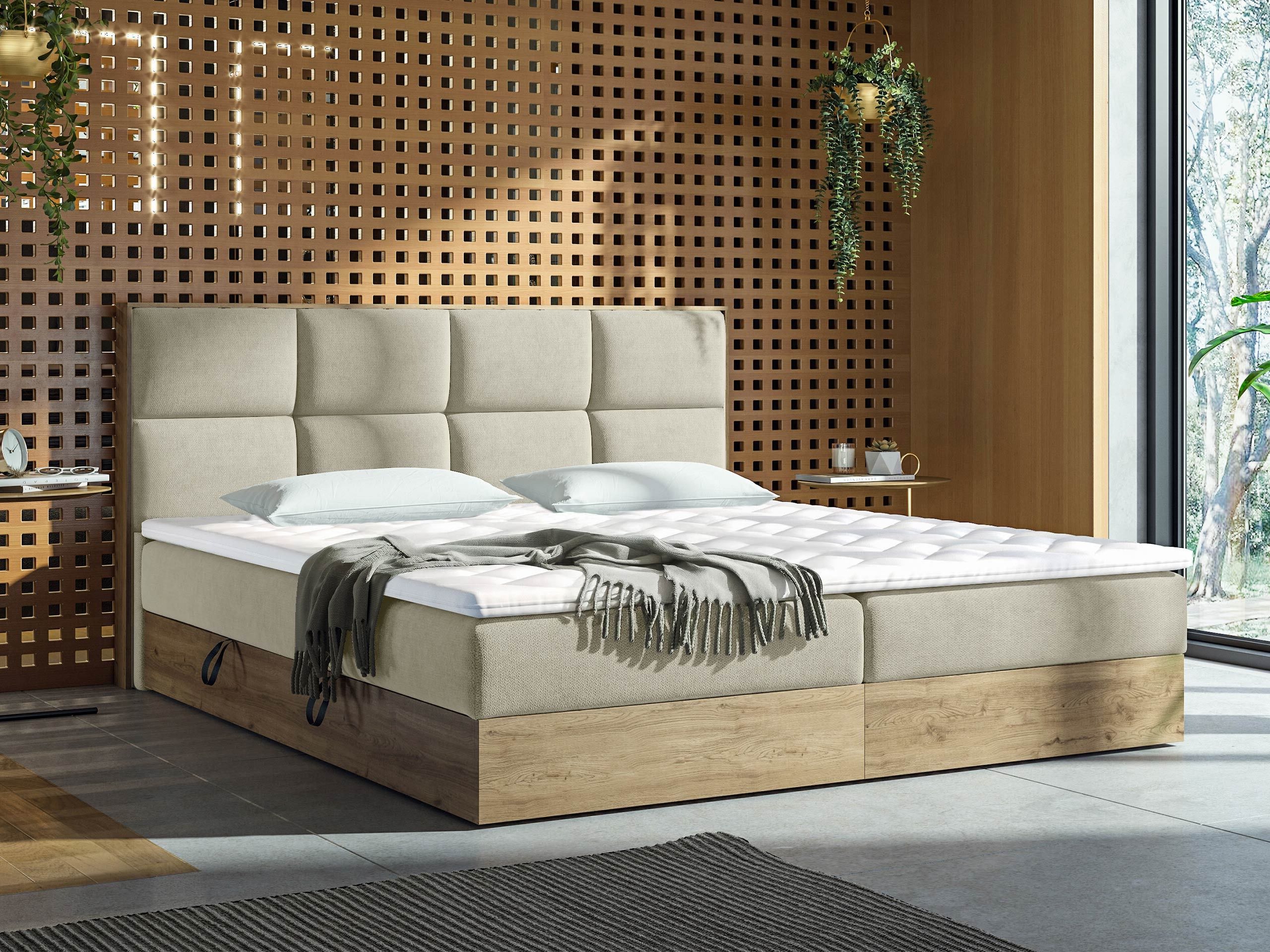 Boxspring postelja ComfiDream Miraena (Zlati hrast + Soro 21)