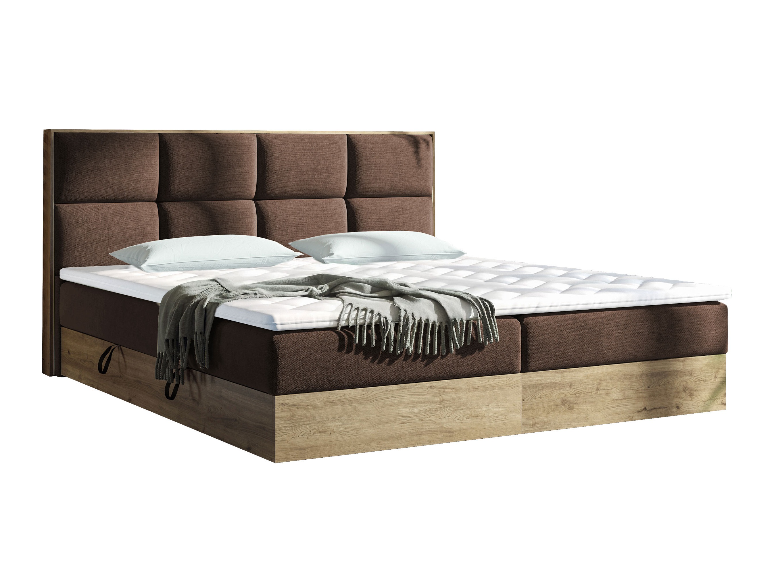 Boxspring postelja ComfiDream Miraena (Zlati hrast + Soro 28)