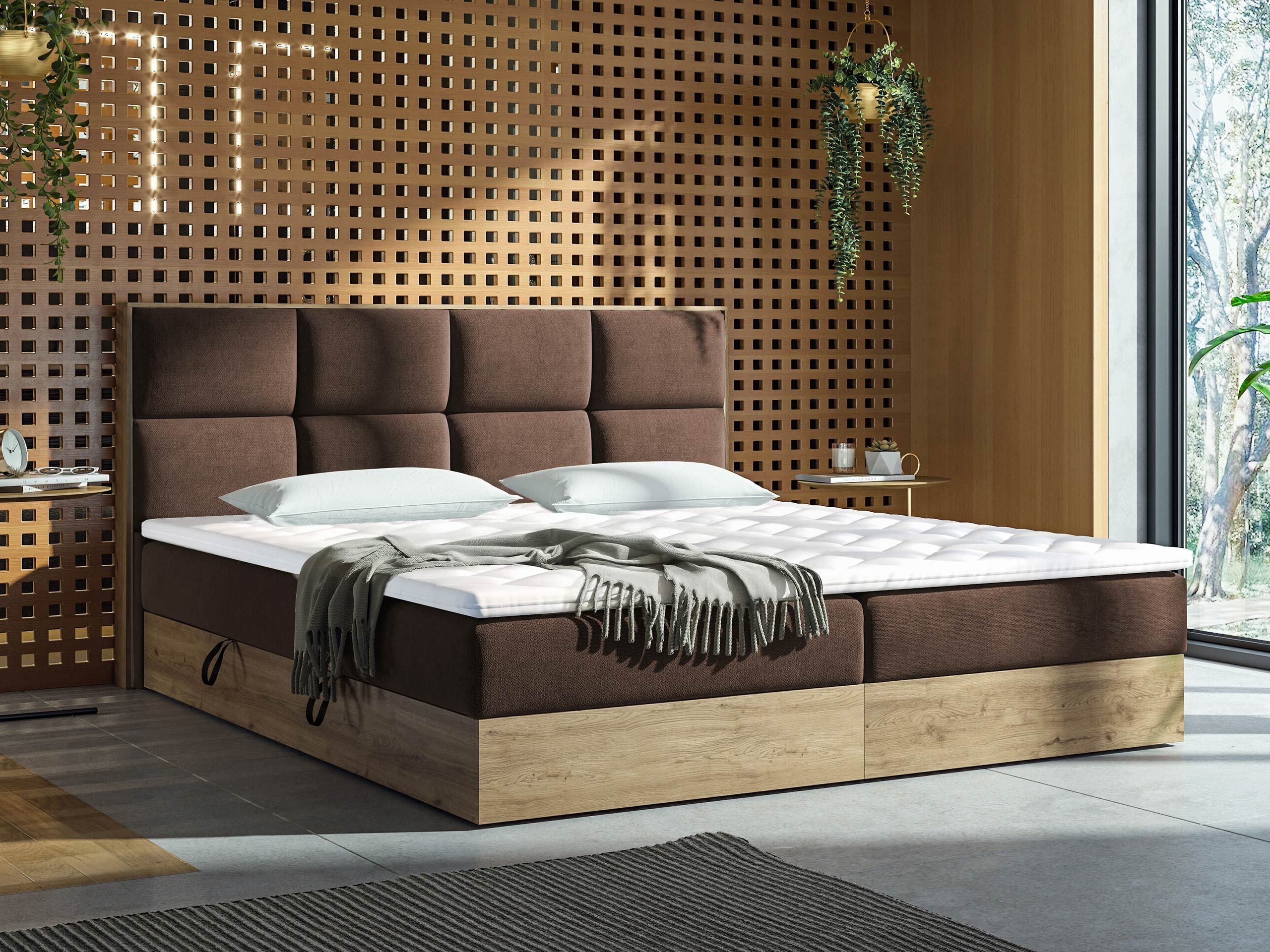 Boxspring postelja ComfiDream Miraena (Zlati hrast + Soro 28)