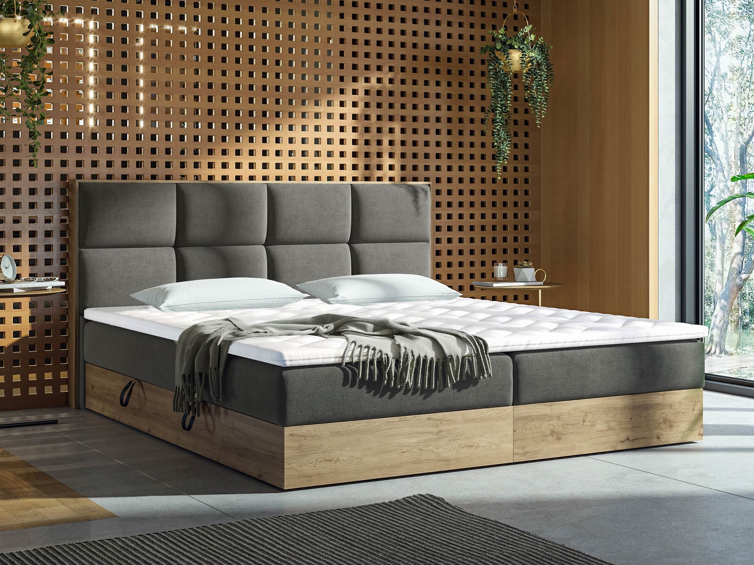 Boxspring postelja ComfiDream Miraena (Zlati hrast + Soro 97)