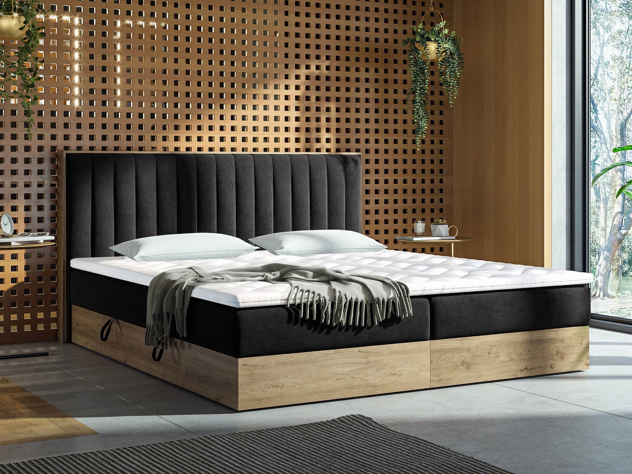 Boxspring postelja ComfiDream Odelra (Zlati hrast + Soro 100)
