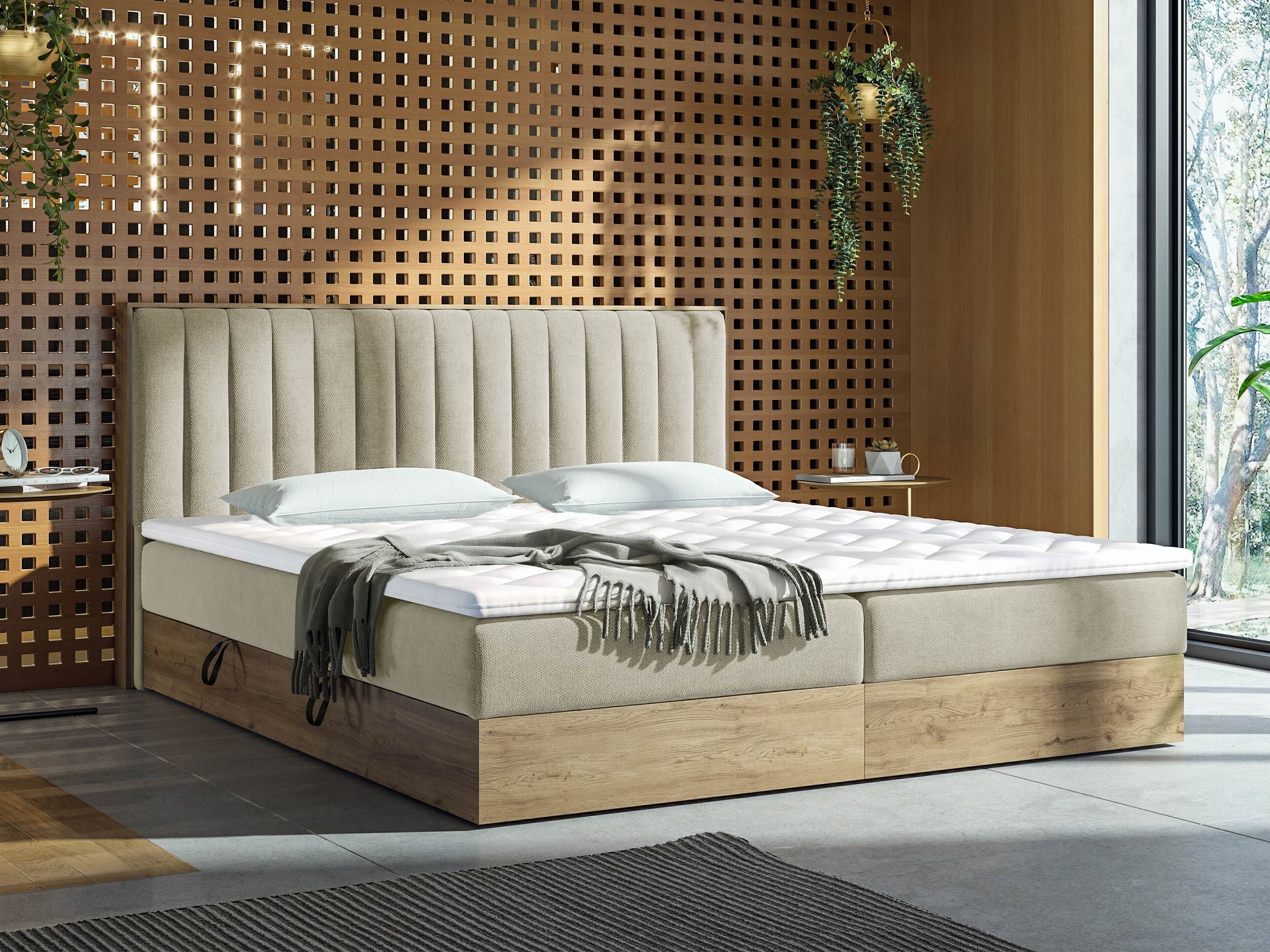 Boxspring postelja ComfiDream Odelra (Zlati hrast + Soro 21)