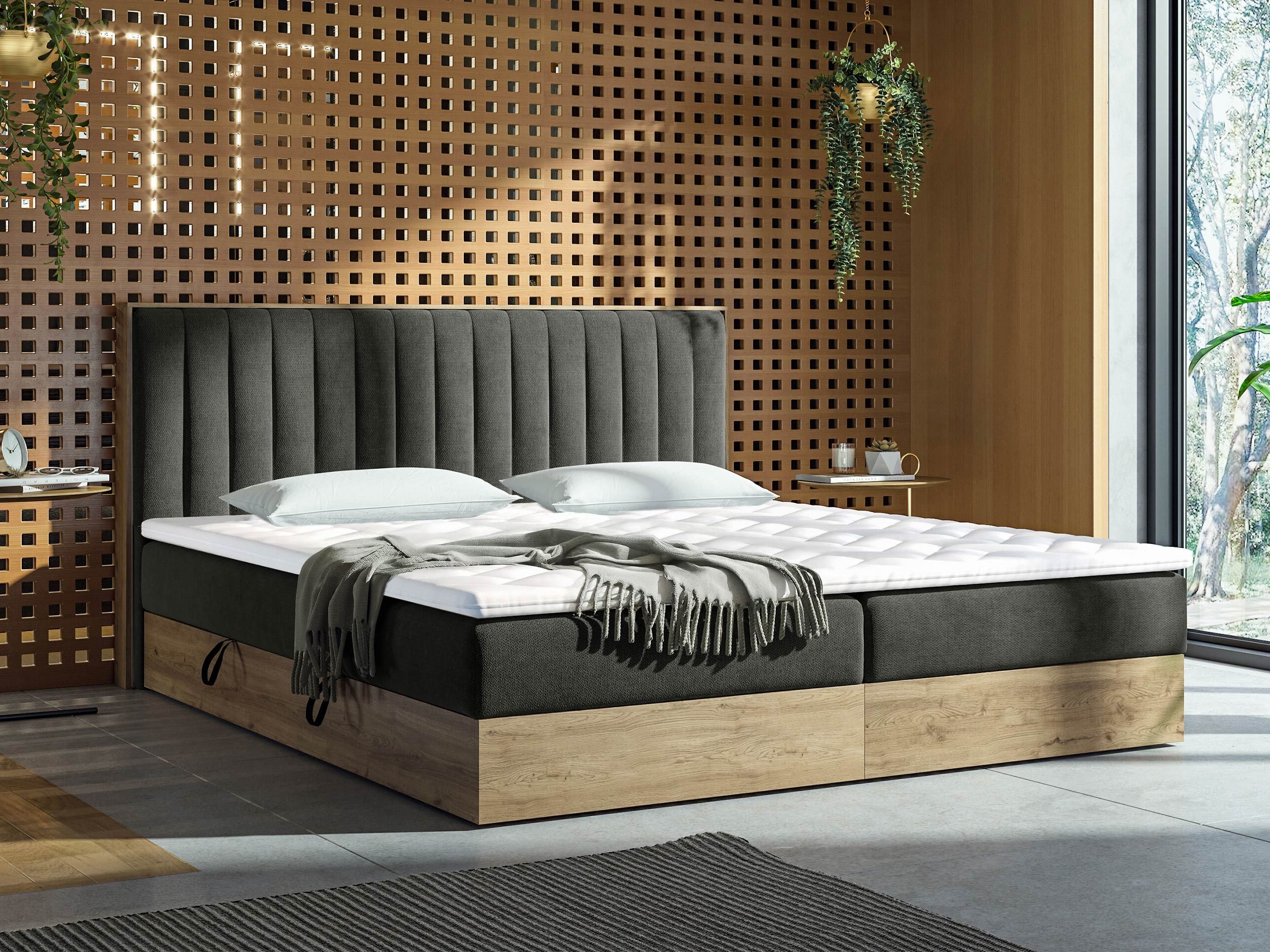 Boxspring postelja ComfiDream Odelra (Zlati hrast + Soro 24)