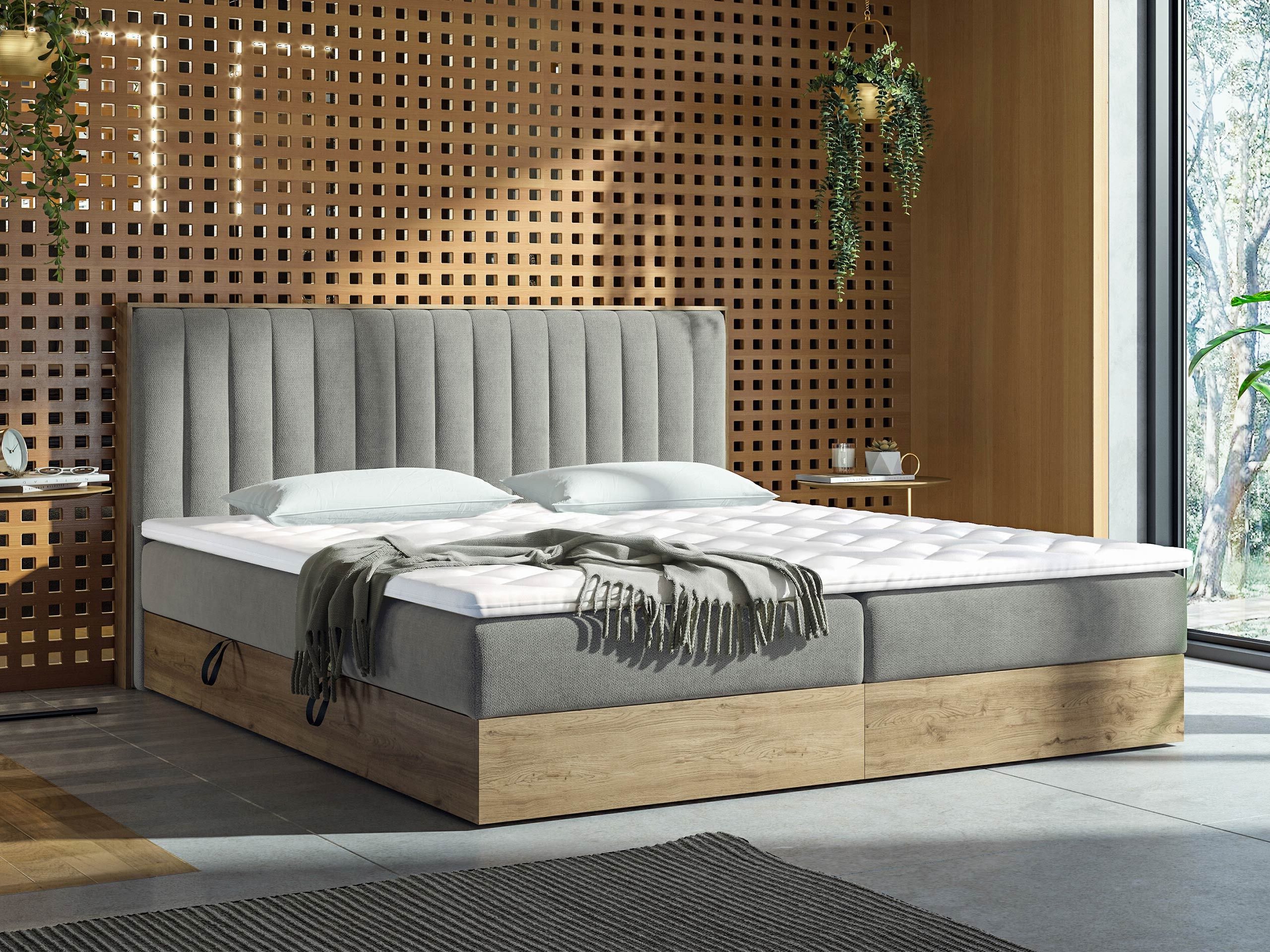 Boxspring postelja ComfiDream Odelra (Zlati hrast + Soro 90)