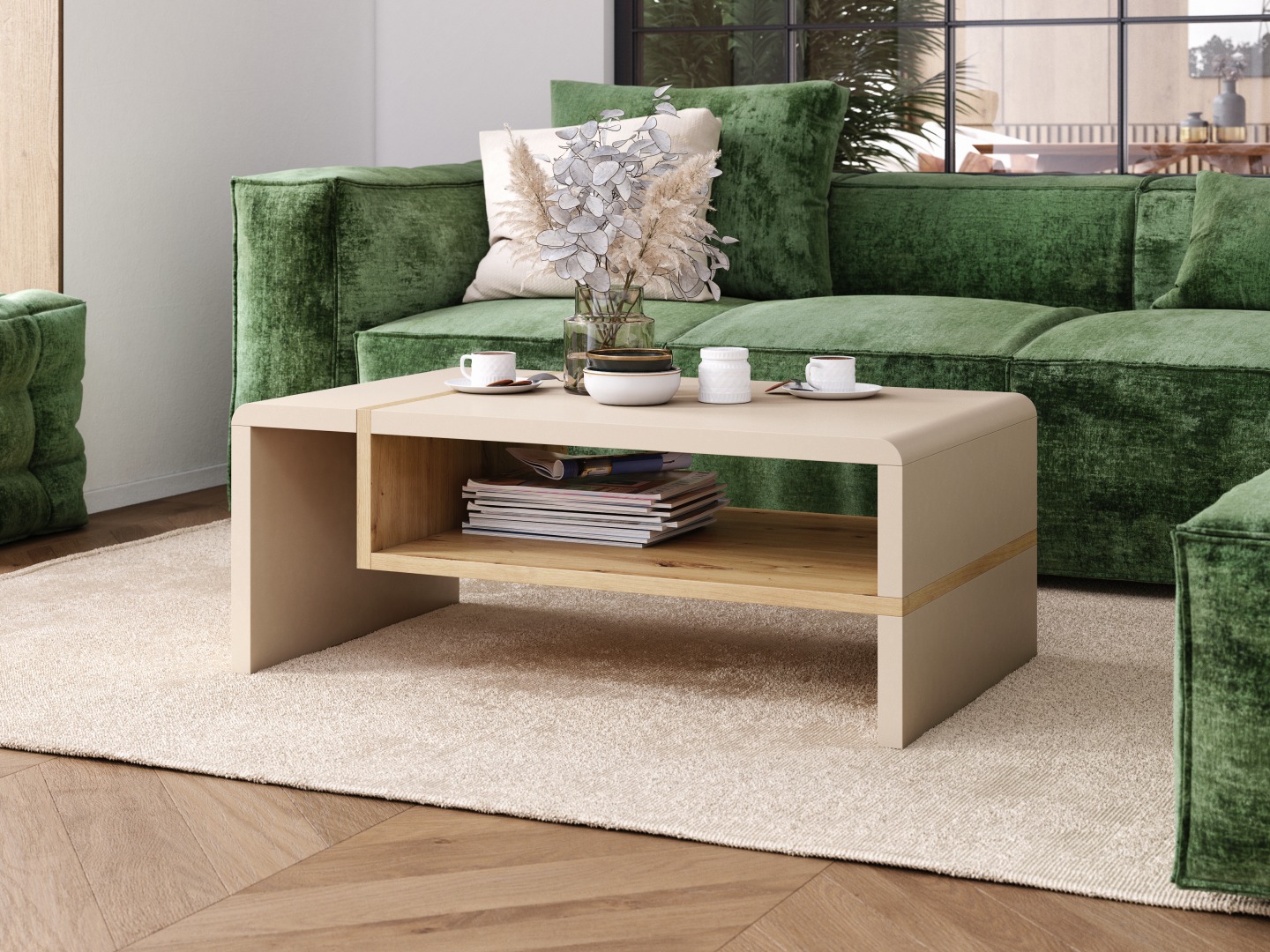 Klubska mizica Glendale 102 (Bež + Artisan hrast)