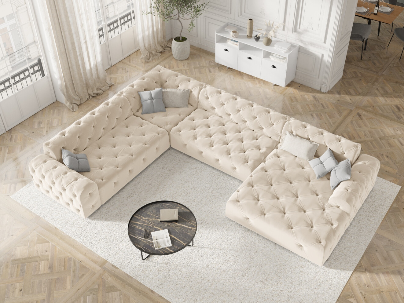 Chesterfield kotna garnitura Lartiva 102 (Opera Krema)