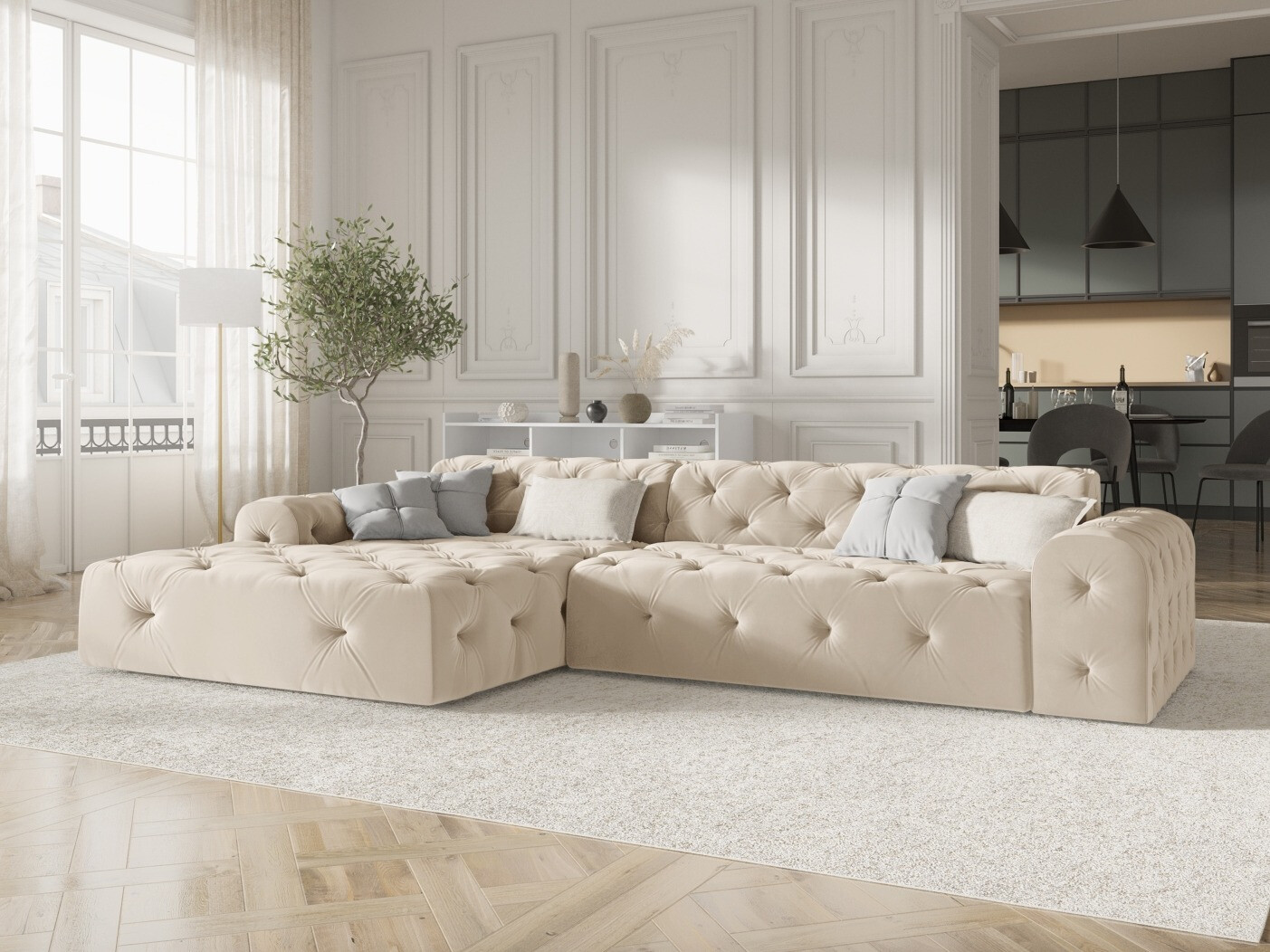 Chesterfield kotna garnitura Lartiva 103 (Opera Krema)