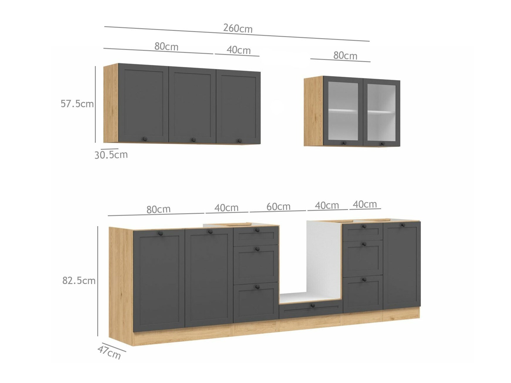 Modularni kuhinjski komplet Classic Grey Oak 118
