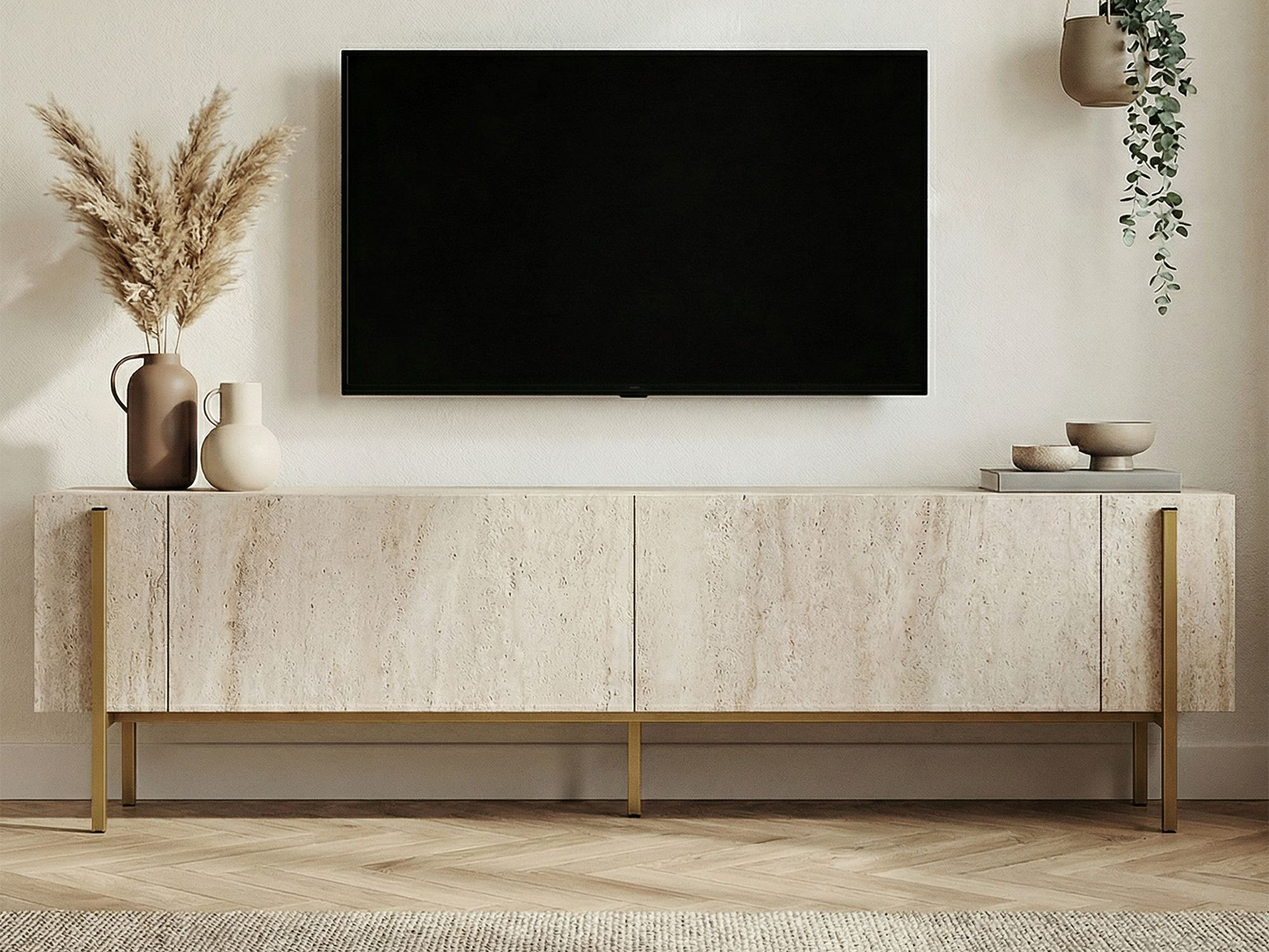 TV-omarica Novato 154 (Zlata + Svetla Travertine)