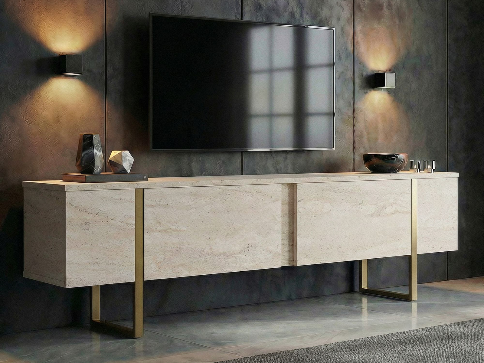 TV-omarica Novato 156 (Zlata + Svetla Travertine)