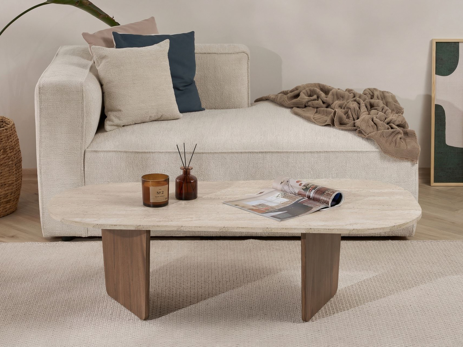 Klubska mizica Novato 135 (Svetla Travertine + Oreh)
