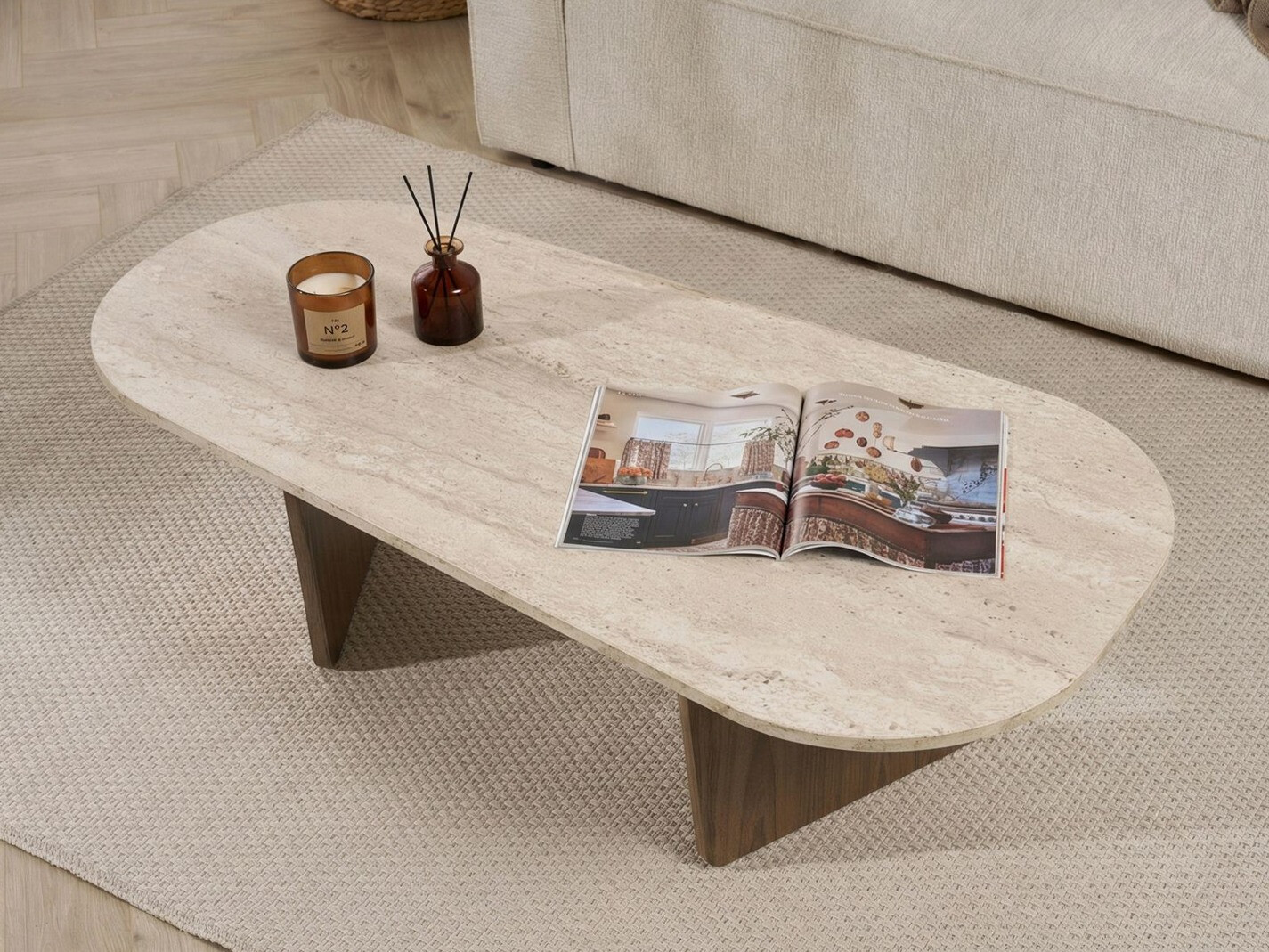 Klubska mizica Novato 135 (Svetla Travertine + Oreh)