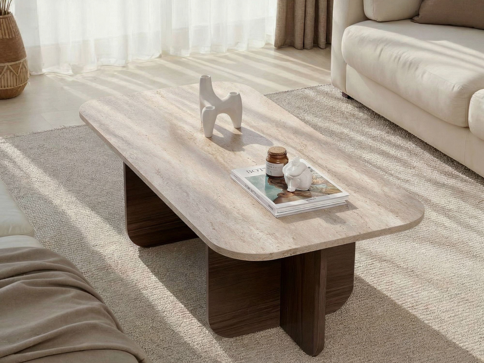 Klubska mizica Novato 164 (Oreh + Svetla Travertine)