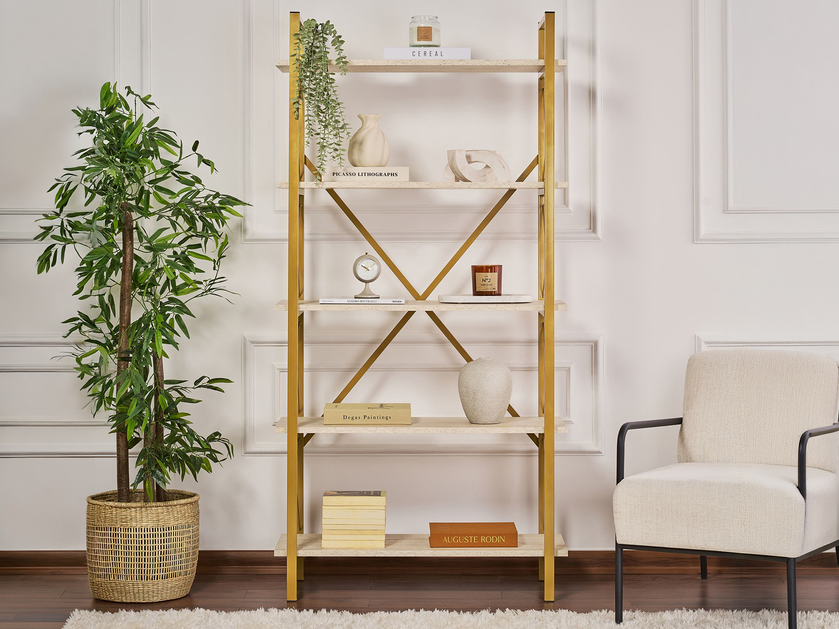 Regal Novato 115 (Svetla Travertine + Zlata)