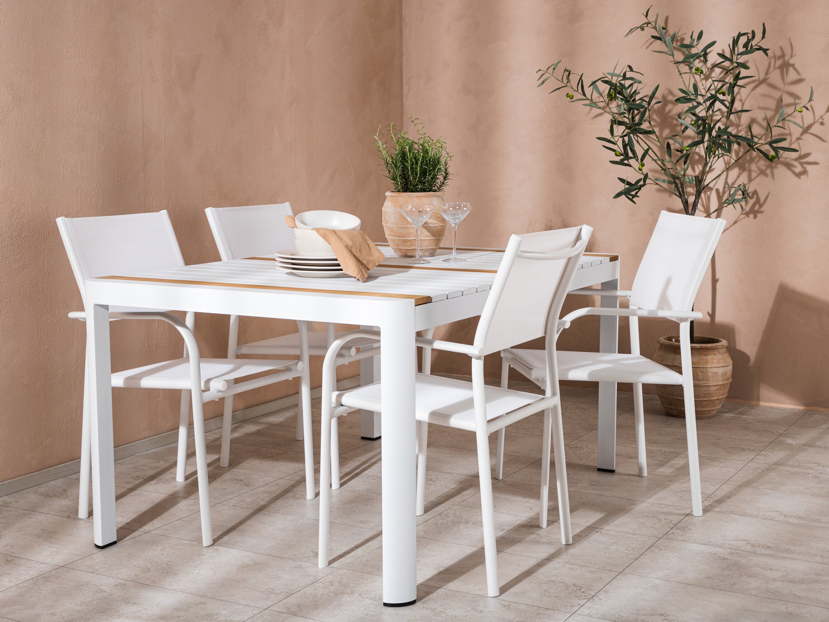 Komplet mize in stolov Dallas 5318 (Bela + Tikovina)