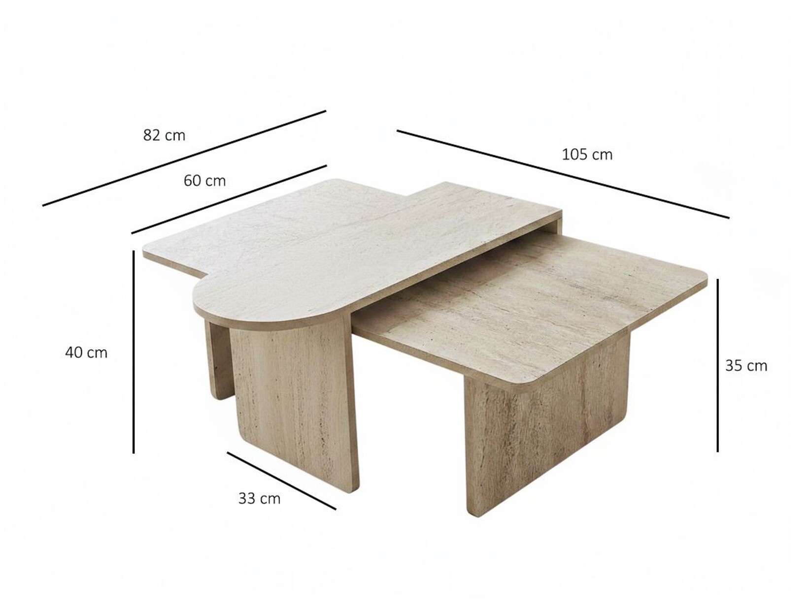 Komplet klubskih mizic Kailua 2824 (Svetel travertin)
