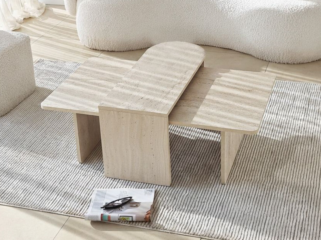 Komplet klubskih mizic Kailua 2824 (Svetel travertin)
