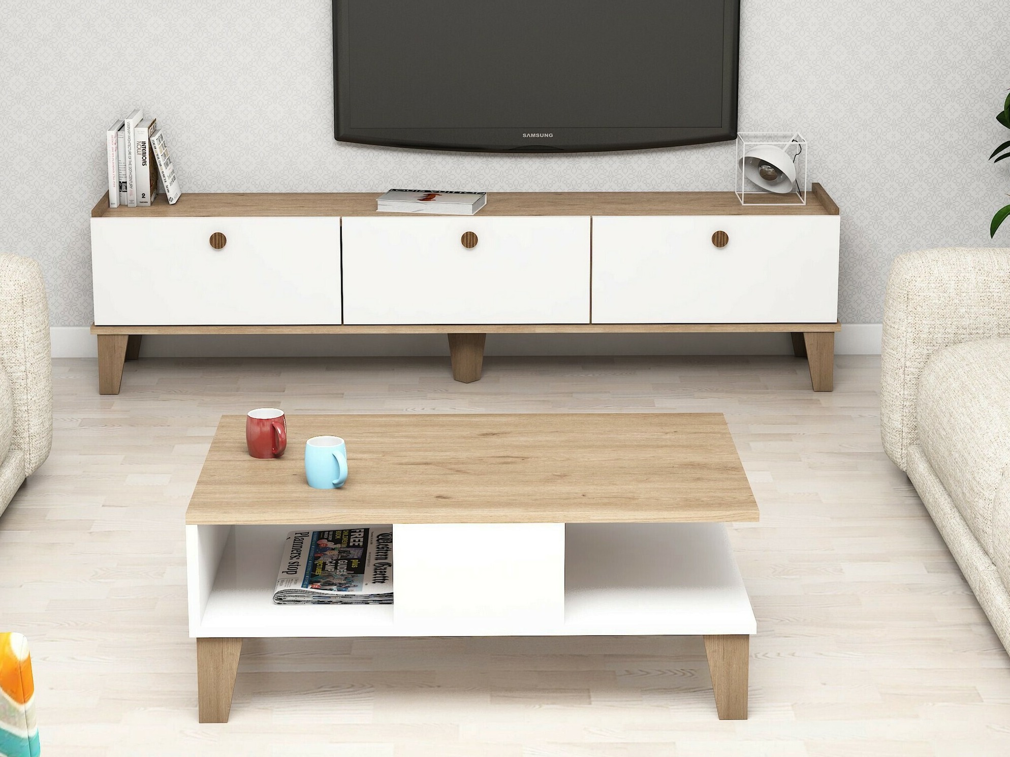 Komplet za dnevno sobo Kailua 723 (Hrast + Bela)