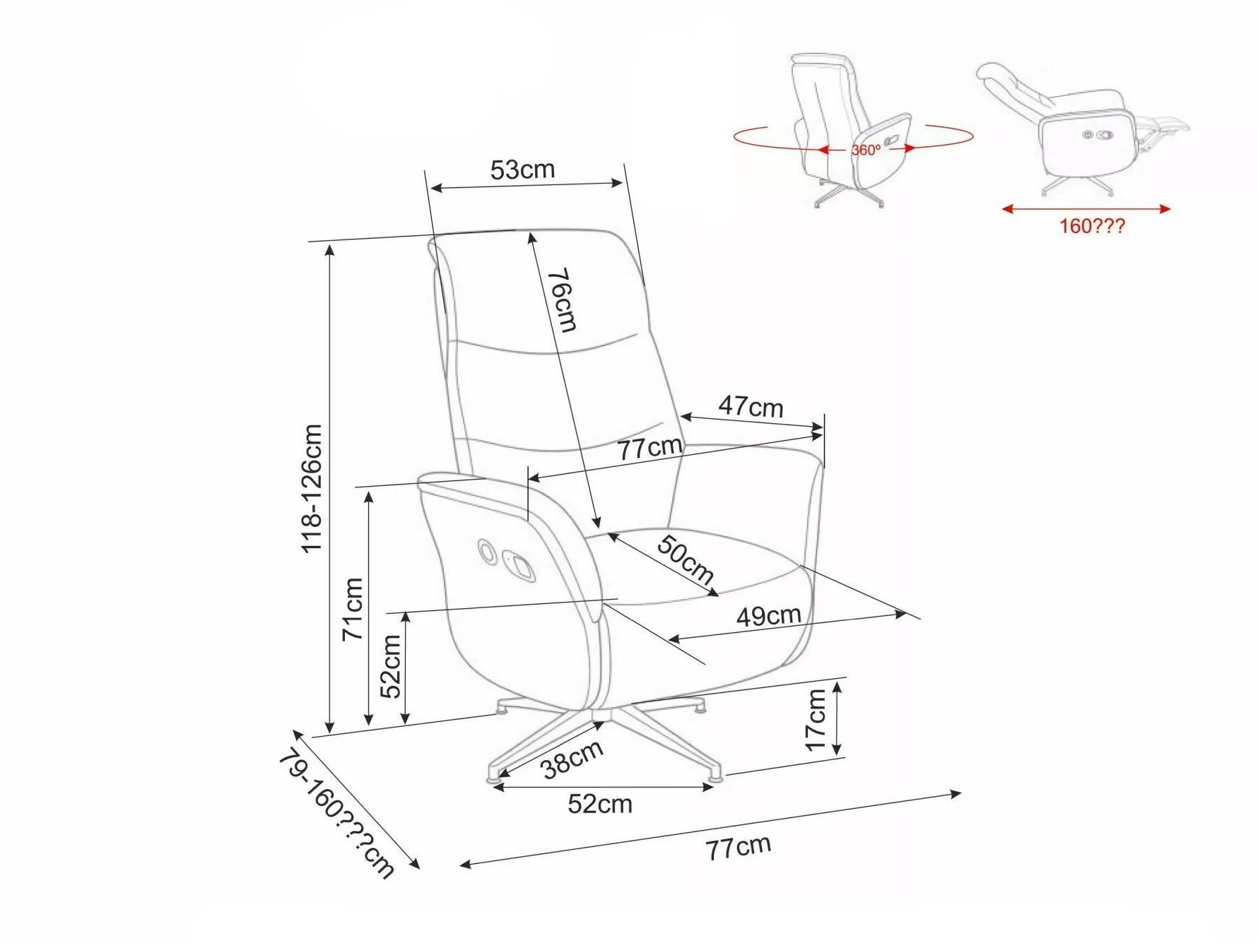 Fotelj s počivalnikom Detroit 1031 (Raven 22)