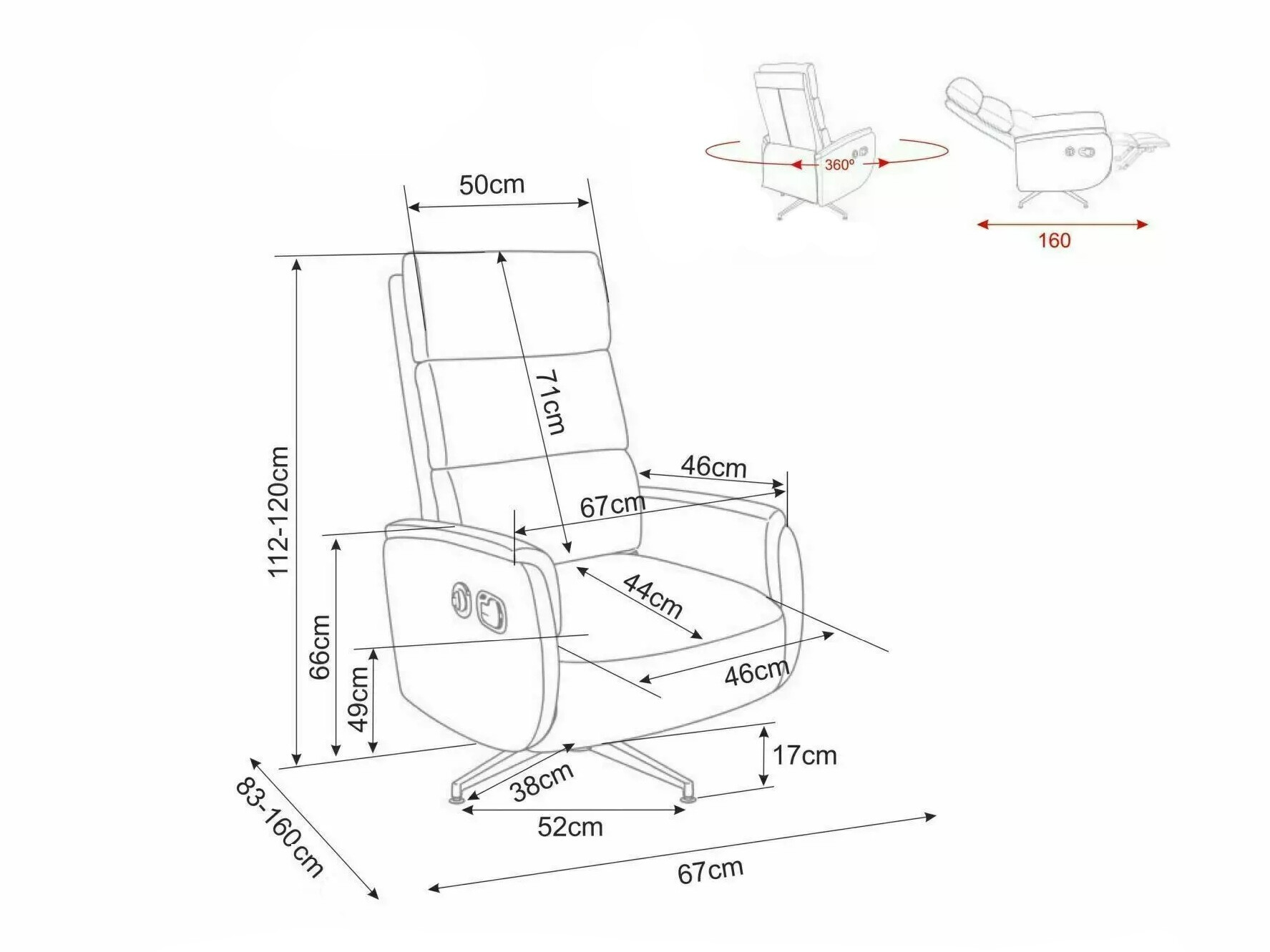 Fotelj s počivalnikom Detroit 1032 (Raven 30)