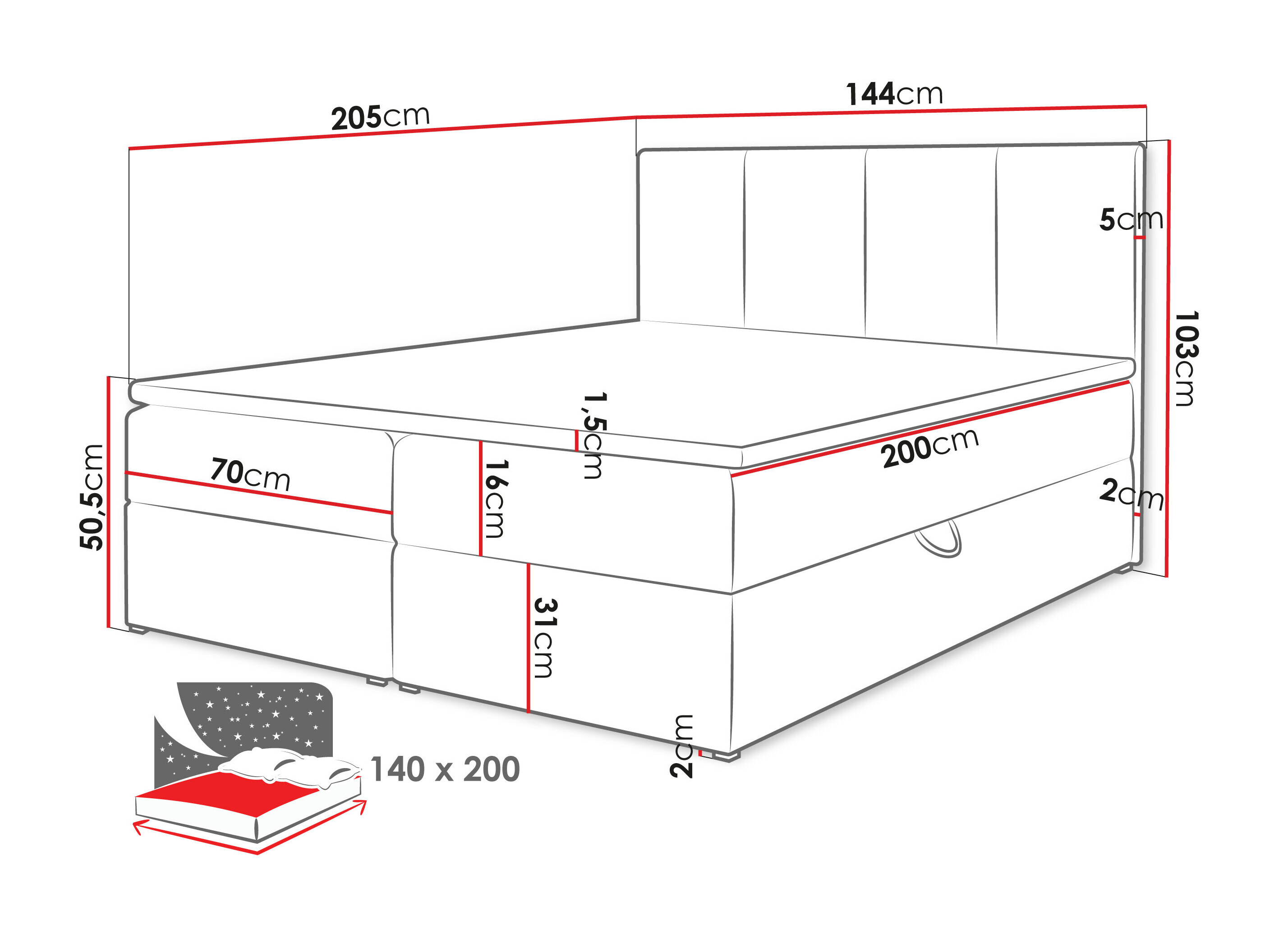 Boxspring postelja Oppidum (Polo 897)